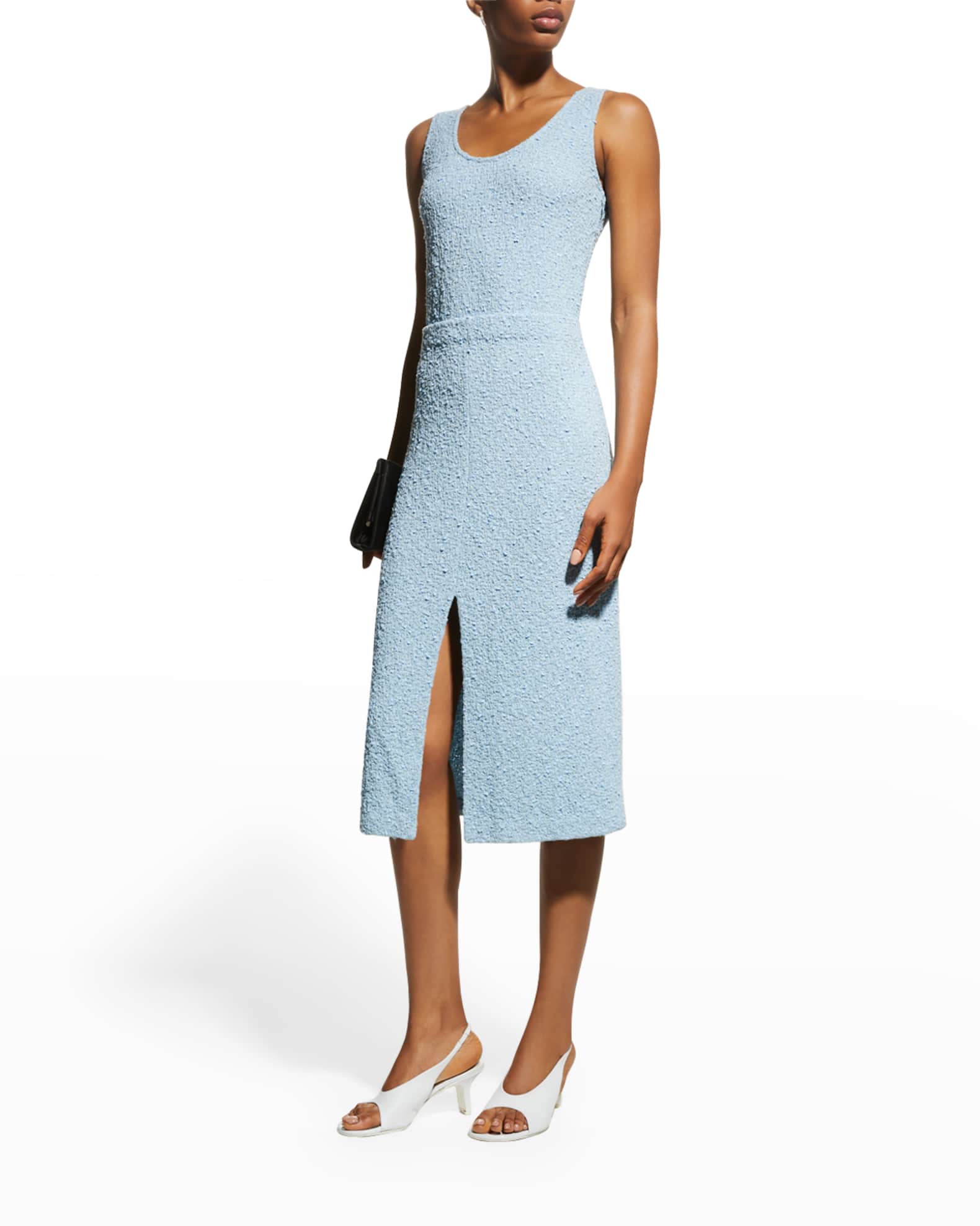 St. John Front-Slit Boucle Tweed Knit Midi Dress | Neiman Marcus