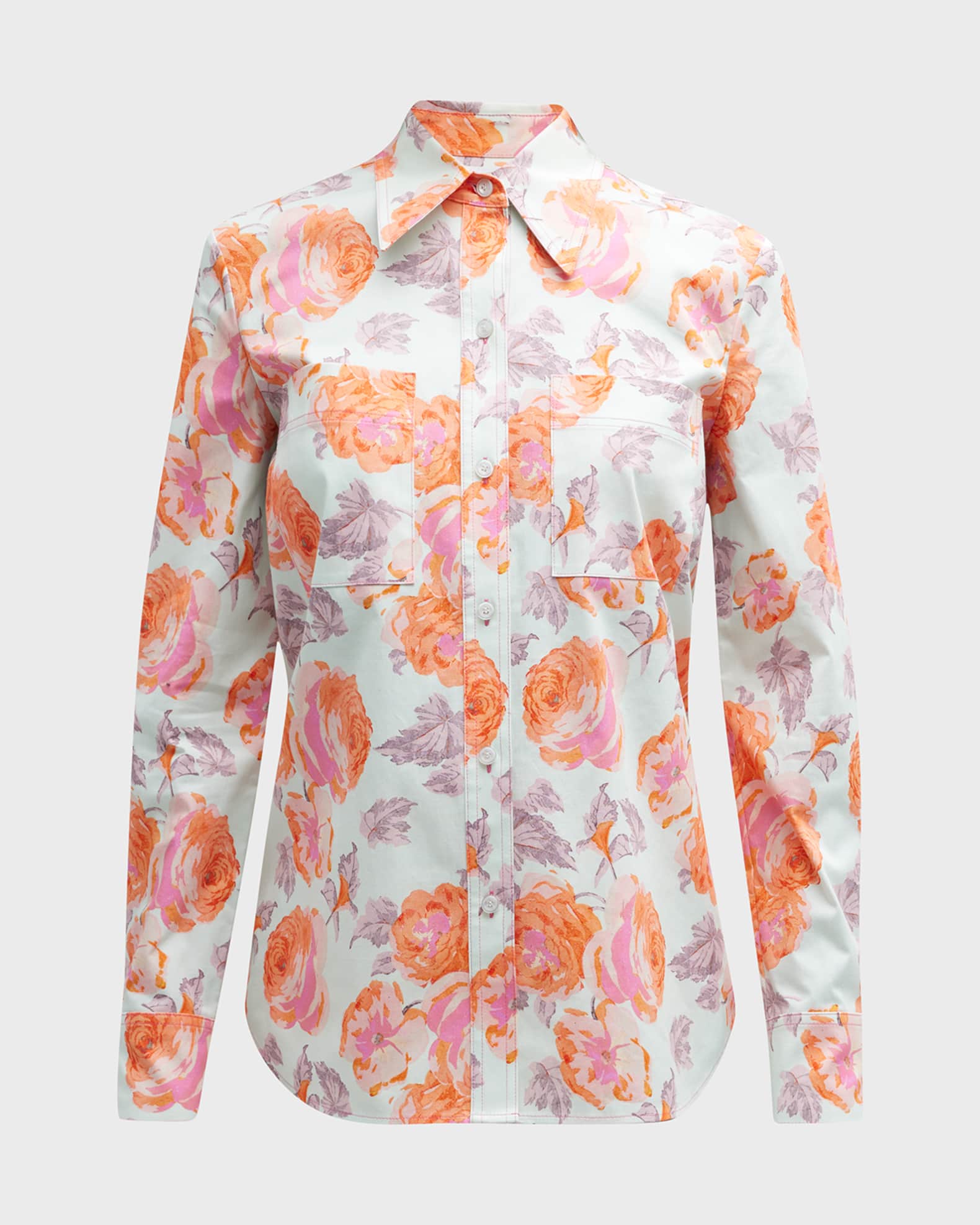 St. John Wallpaper Floral-Print Cotton Twill Collared Shirt