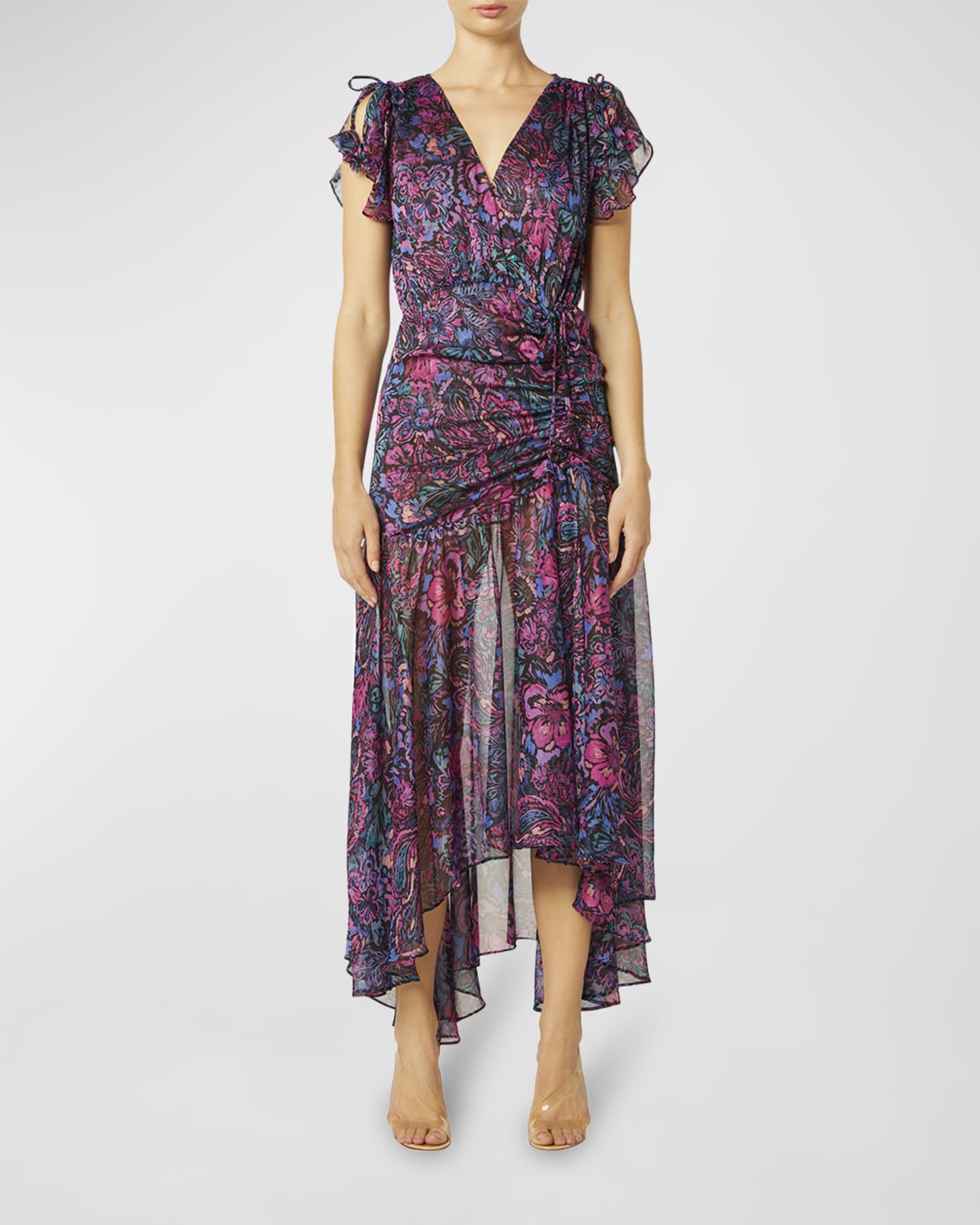 MISA Los Angeles Colette High-Low Floral Chiffon Dress | Neiman Marcus