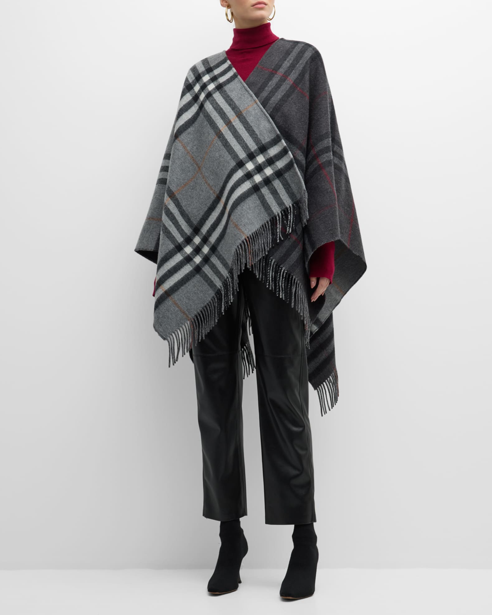 Burberry Giant Check Logo Cashmere-Blend Cape | Neiman Marcus