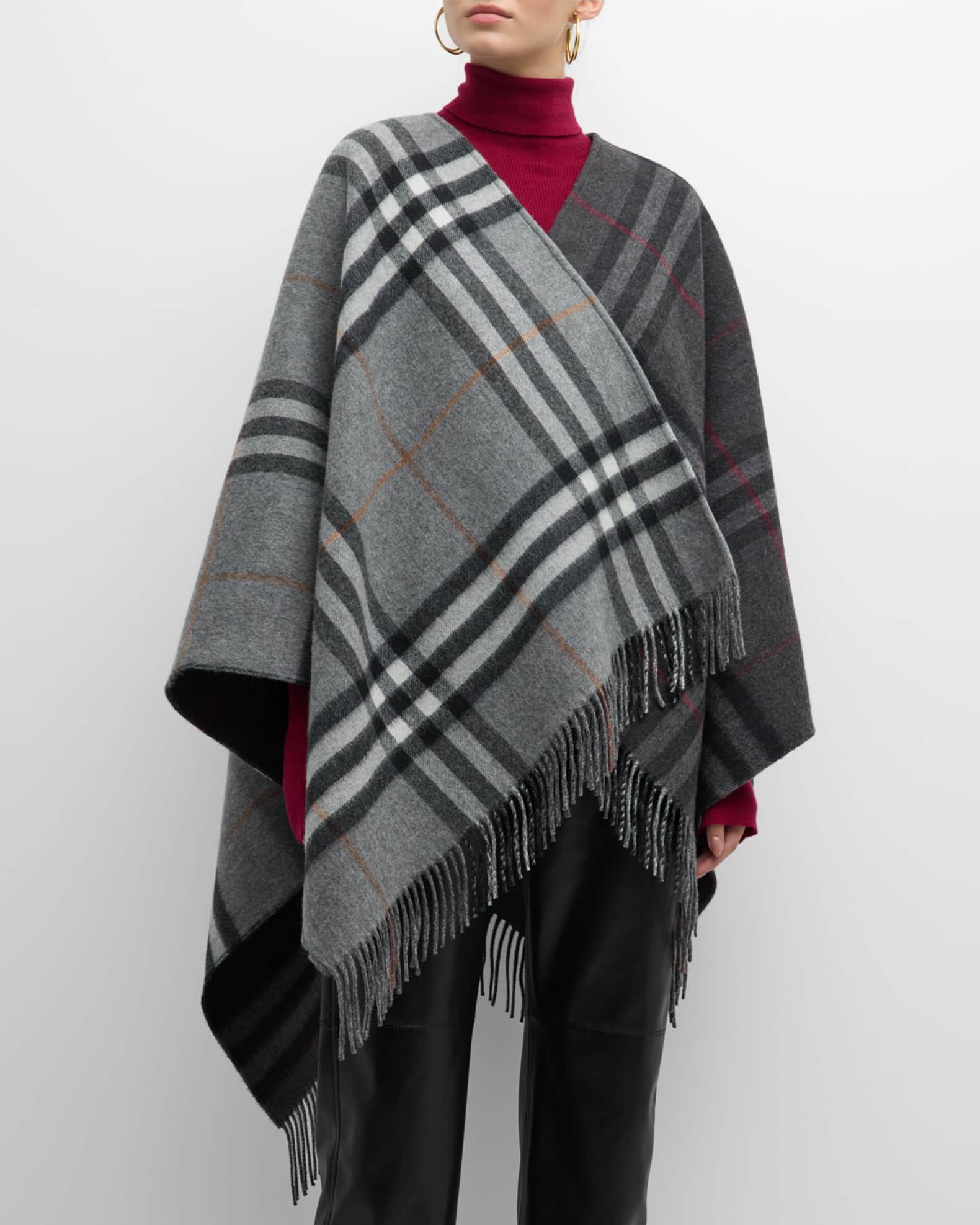 Burberry Giant Check Logo Cashmere-Blend Cape | Neiman Marcus