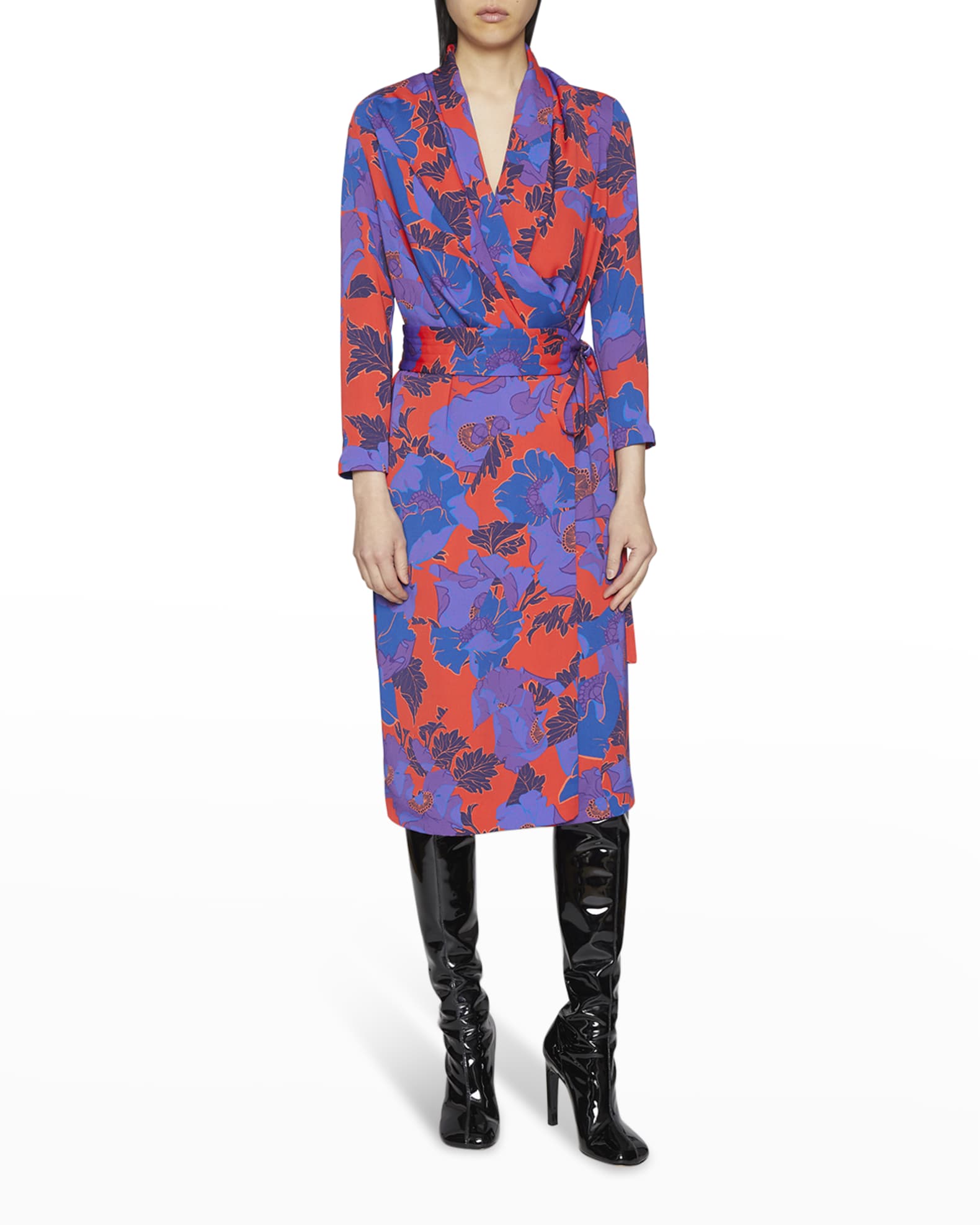 Dries Van Noten Deedee Floral-Print Midi Wrap Dress | Neiman Marcus