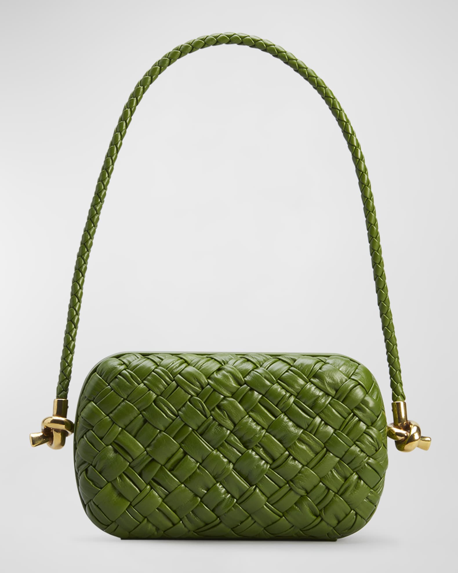 Bottega Veneta Loop Knot Woven Leather Crossbody Bag in Green
