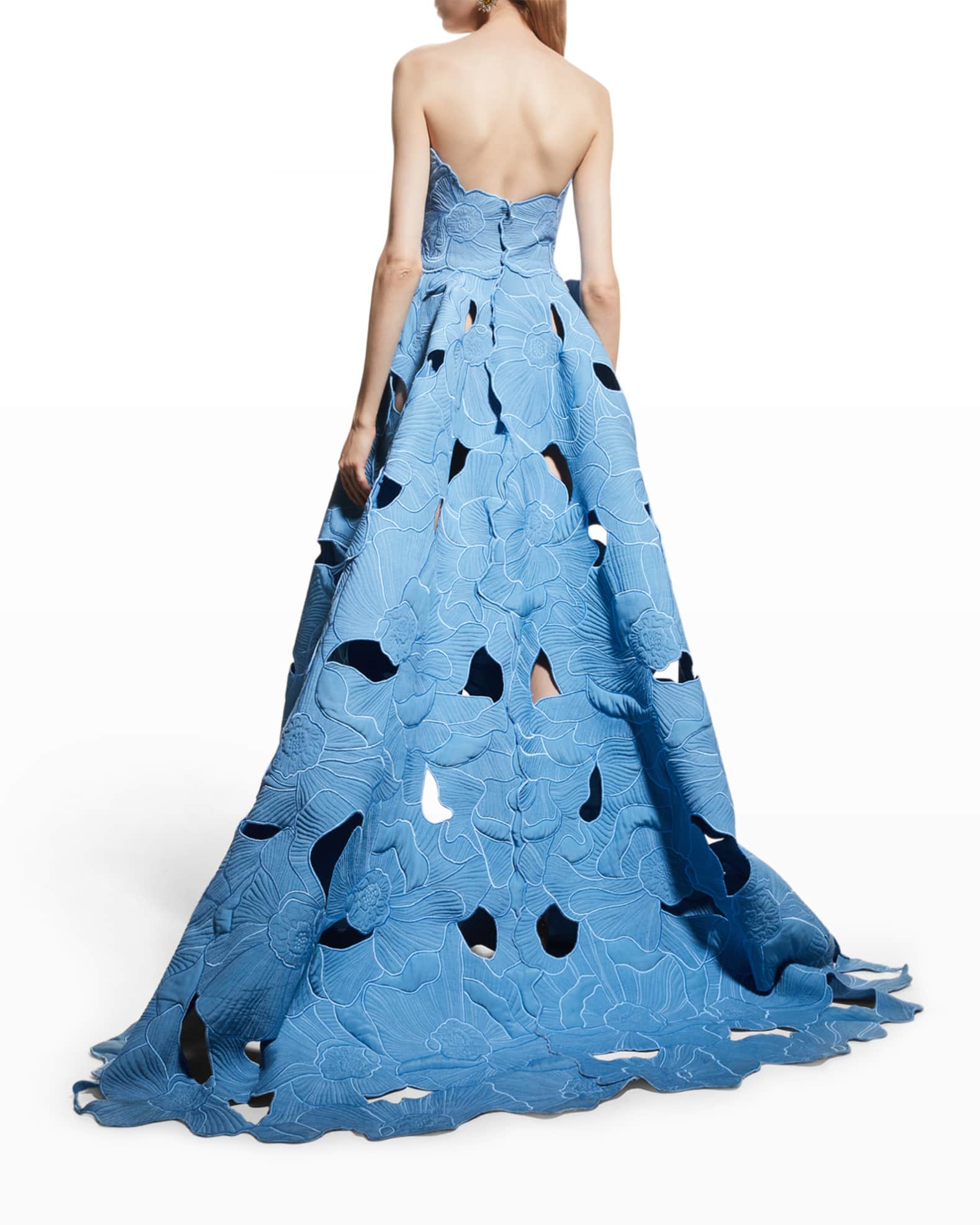 Oscar de la Renta Strapless Floral Embroidered Cutout Ball Gown
