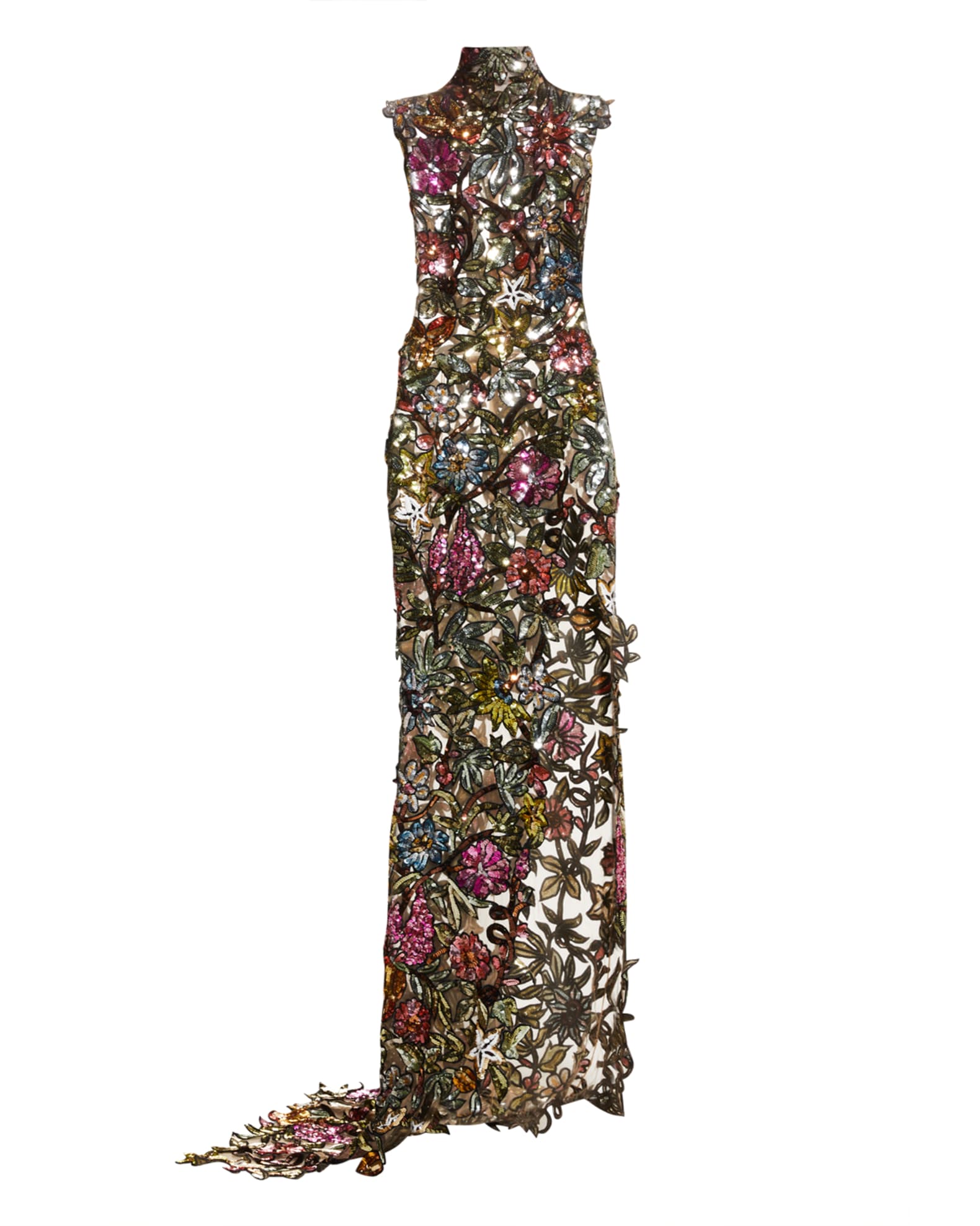 Oscar de la Renta Floral Sequin Embroidered Gown | Neiman Marcus