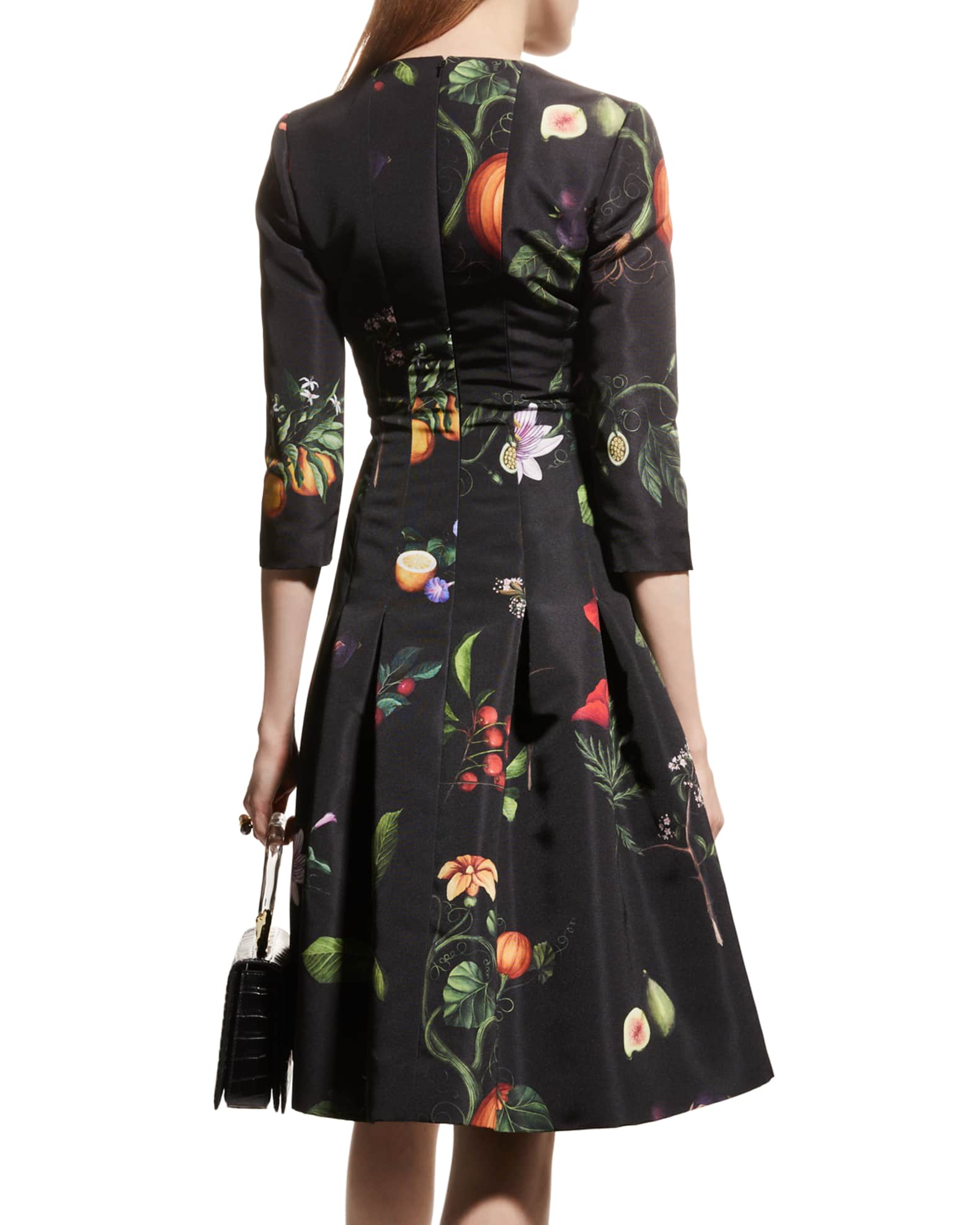 Oscar de la Renta Split Neck Garden Print Dress Neiman Marcus