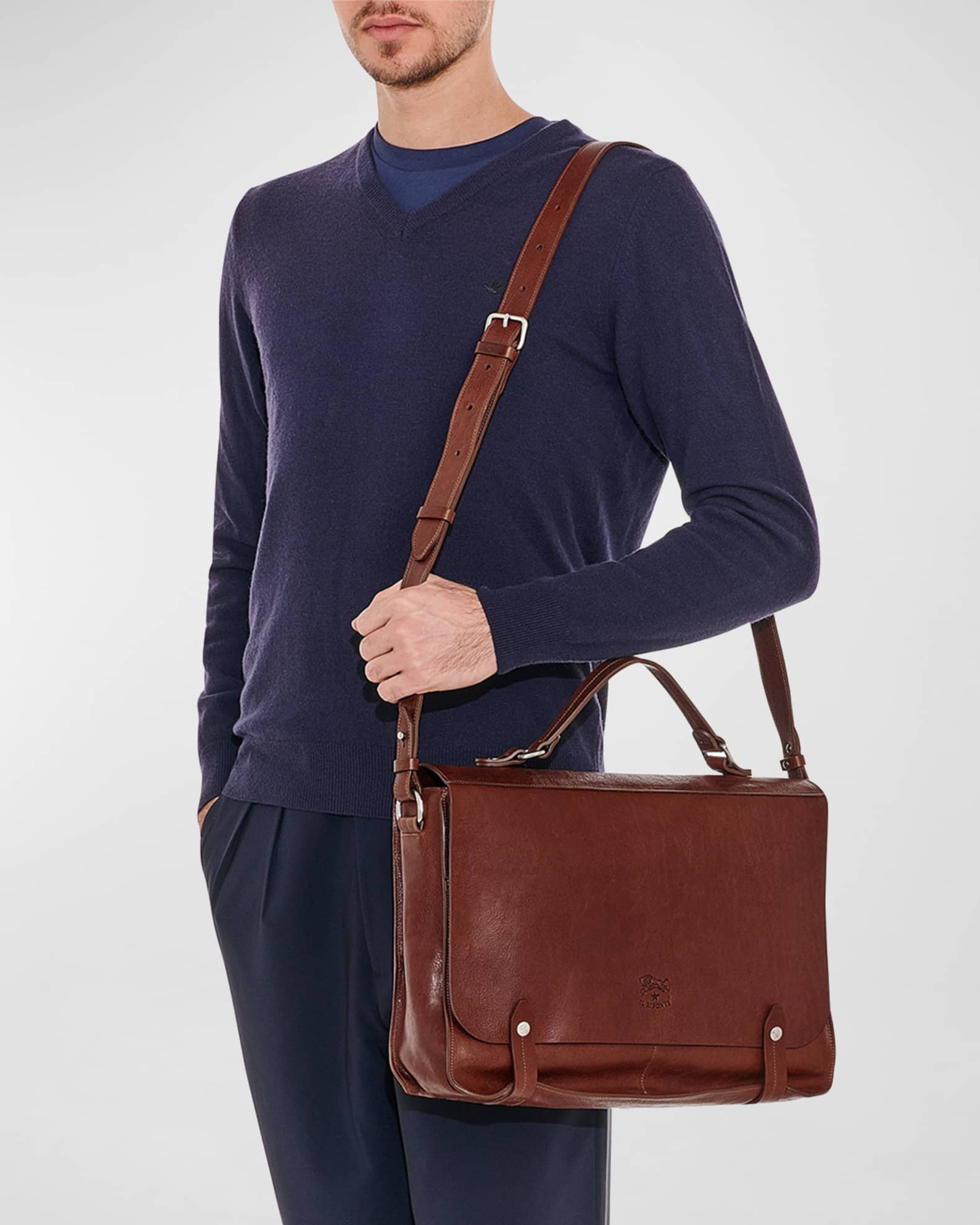 Il Bisonte Men's Brolio Vachetta Leather Briefcase Bag | Neiman Marcus
