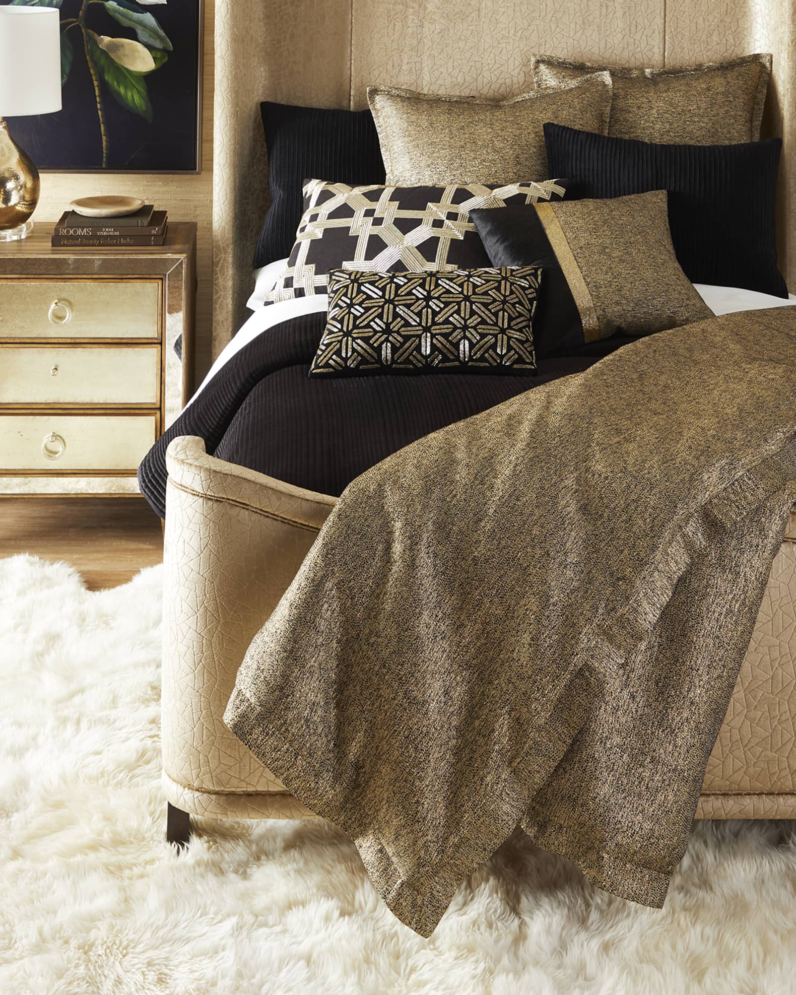 Black & Gold Velvet Beaded Decorative Pillow 1