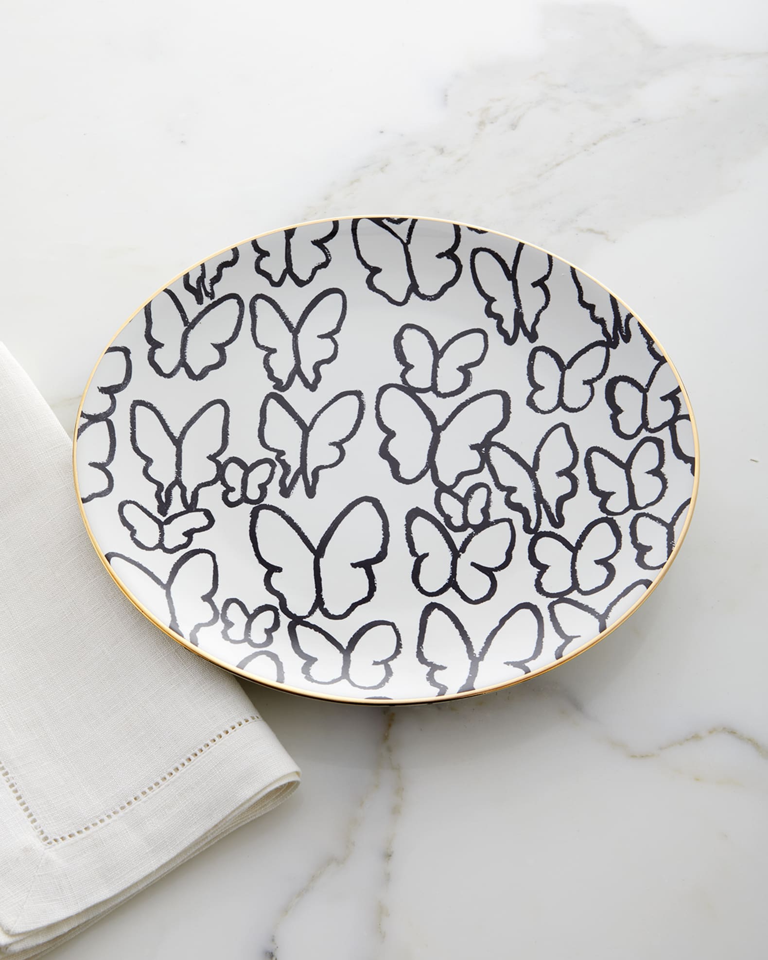 Butterfly Dinner Plate with Gold Rim - White 0