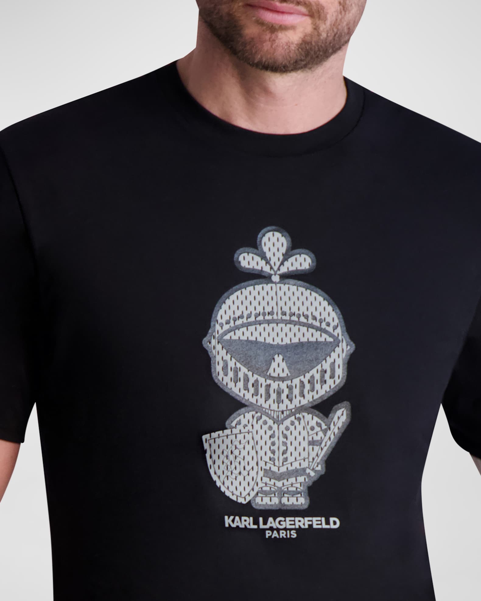 Karl Lagerfeld Paris Mens Logo Mesh Overlay Tee Shirt， Black