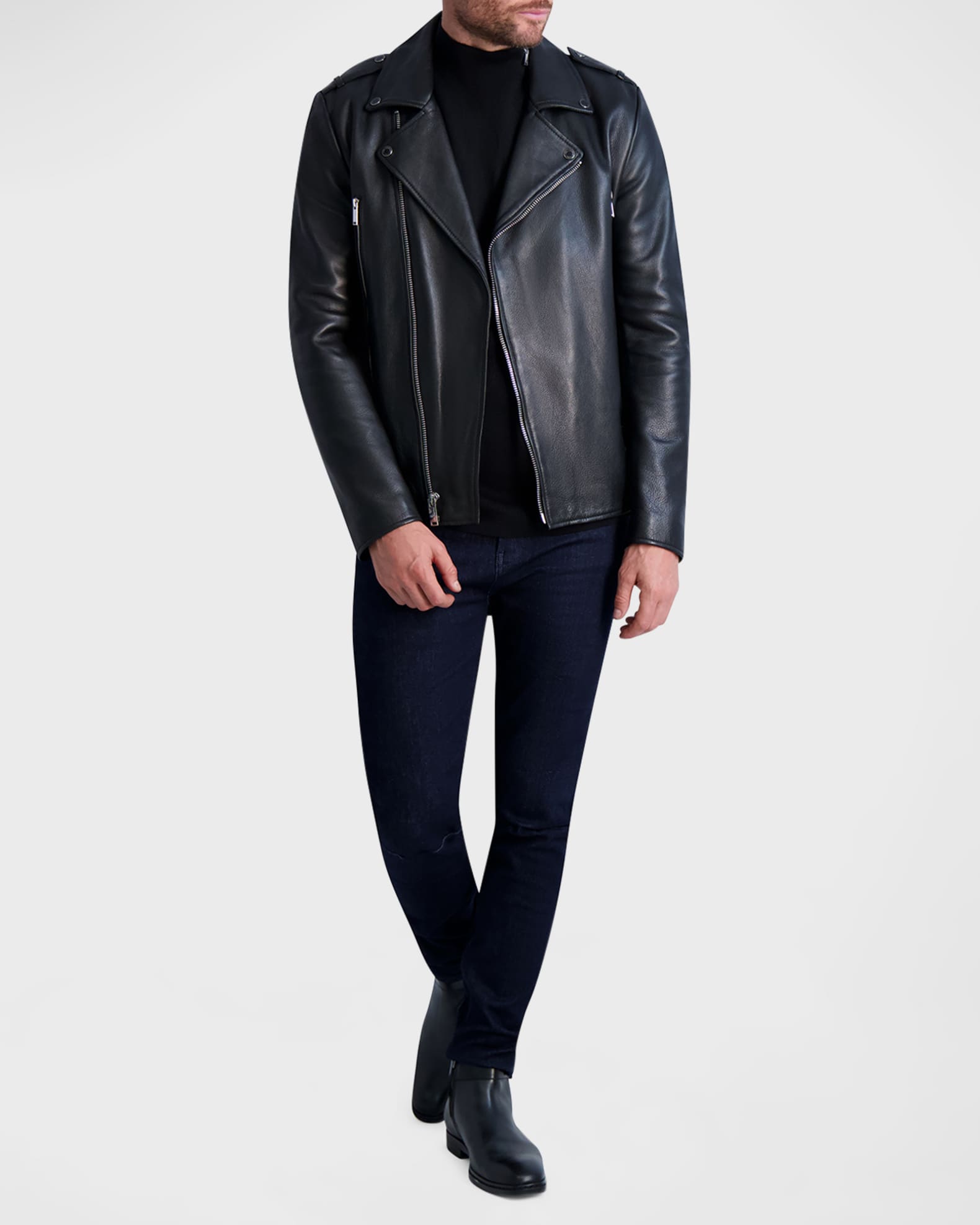Karl Lagerfeld Paris Men's Asymmetric Leather Moto Jacket | Neiman Marcus