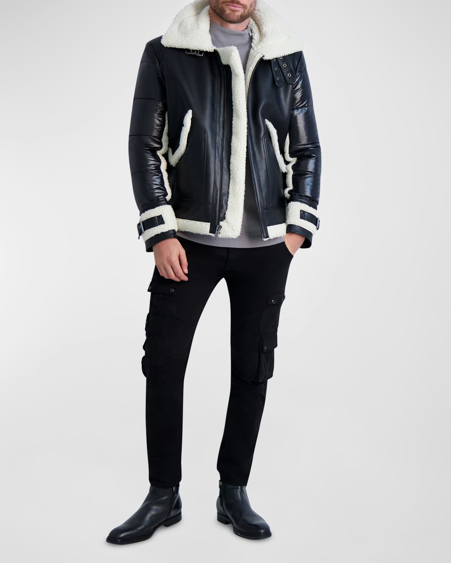 Karl Lagerfeld Paris Men's Faux-Shearling Fabric-Blocked Jacket ...