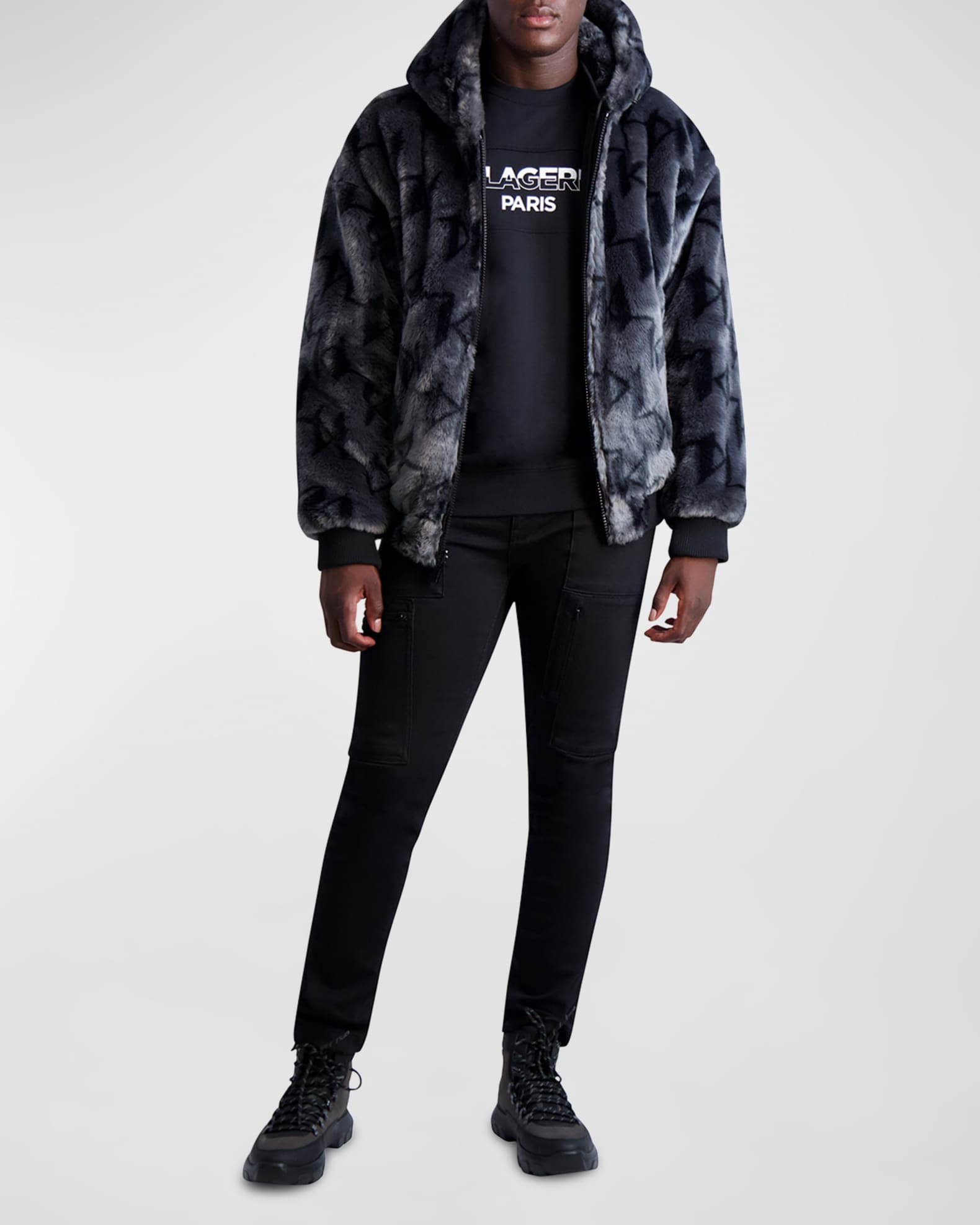 Karl Lagerfeld Men's Reversible Faux Fur Bomber Jacket