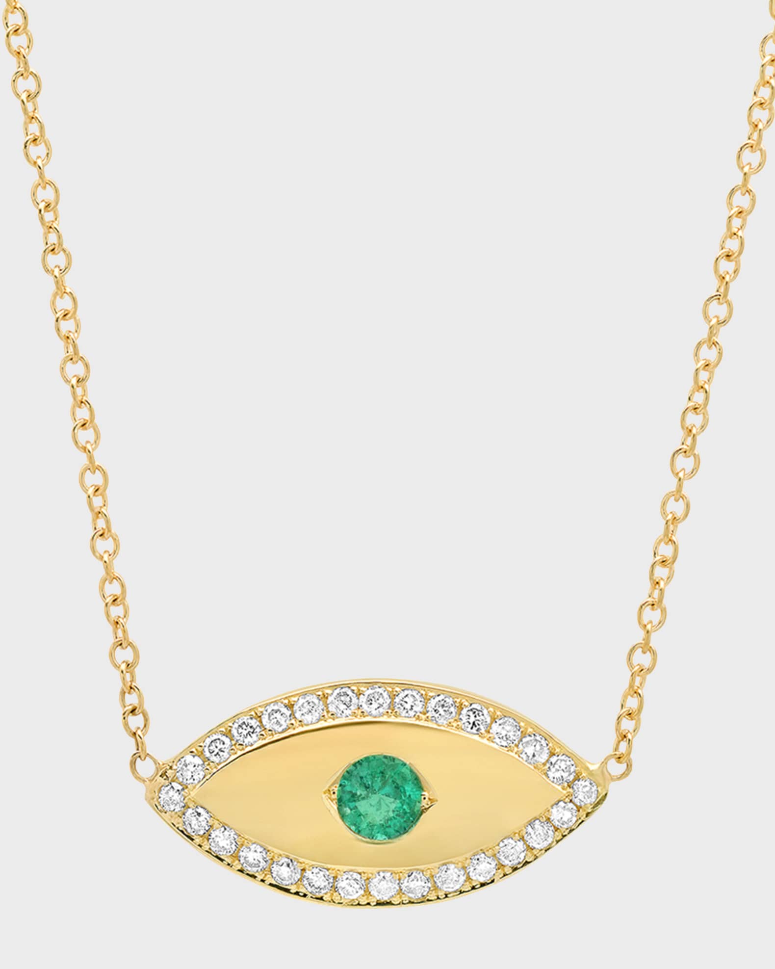 Medium Evil Eye Necklace with Emerald Center and Diamond Border 0