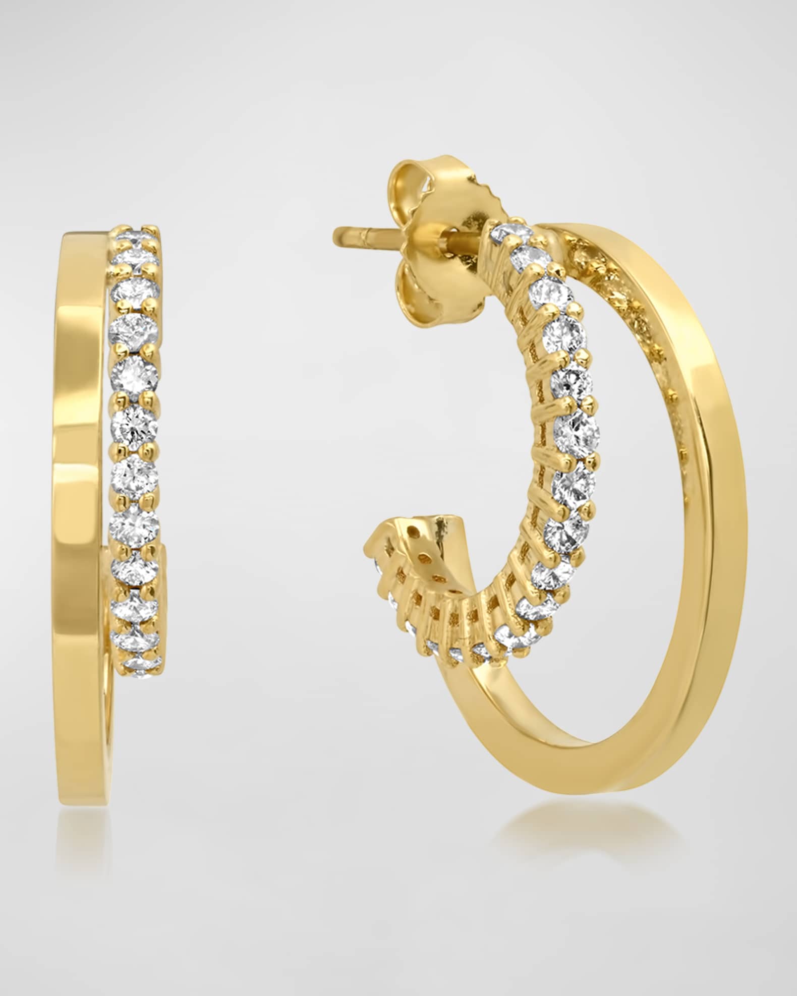 Double Hoop Earrings with 4-Prong Diamond Detail 0