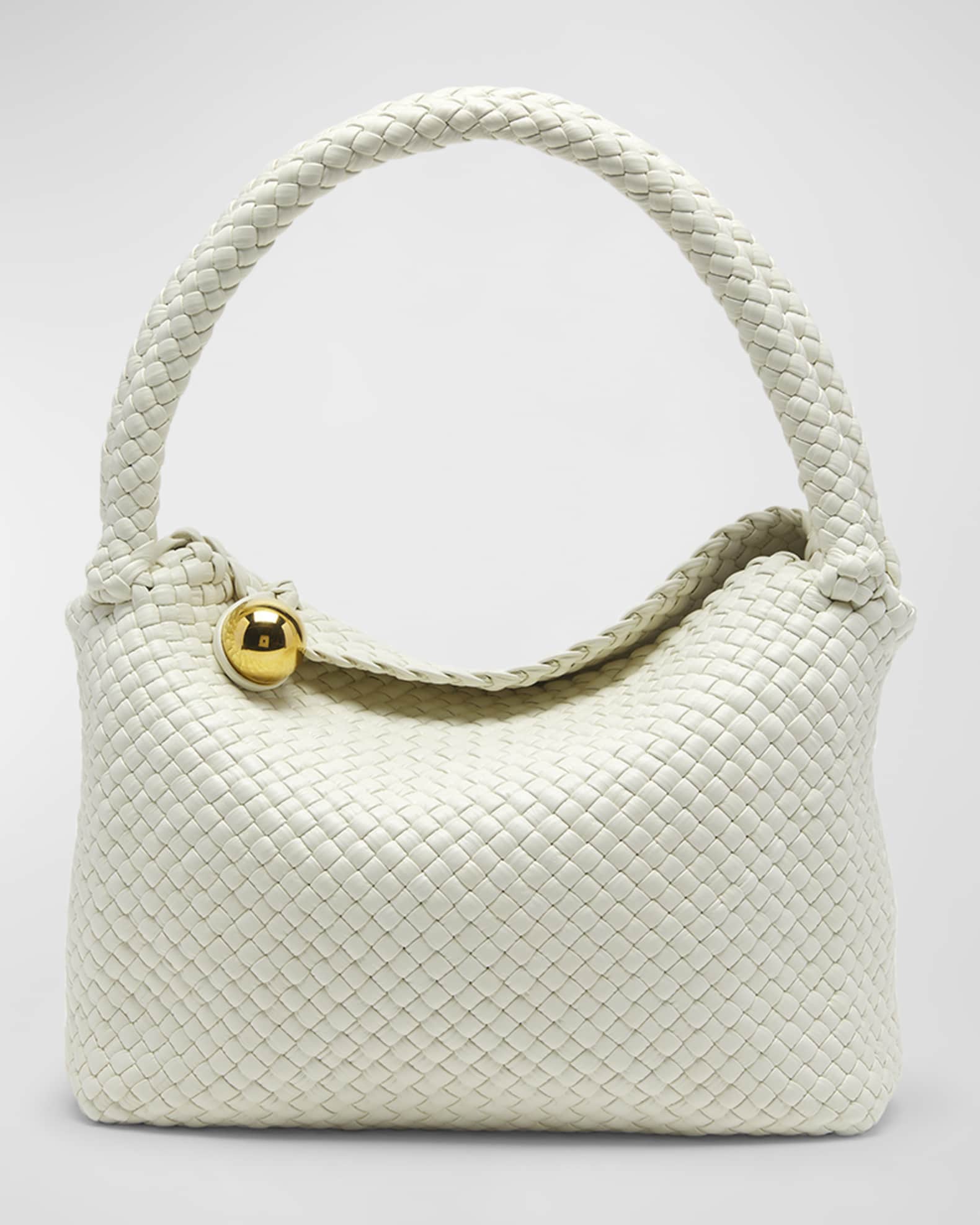 Bottega Veneta - White Intrecciato Leather Shoulder Bag