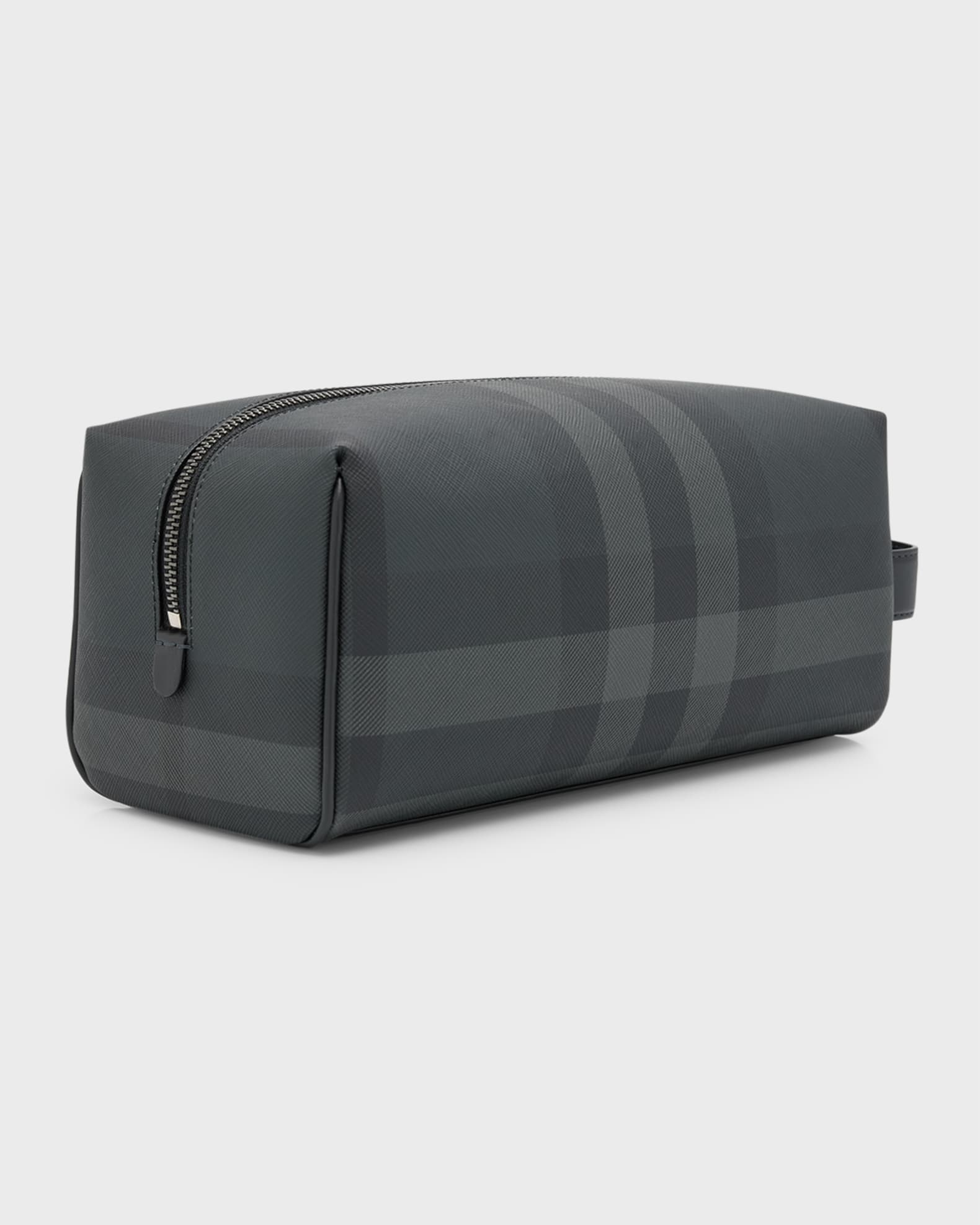 Burberry Men s Charcoal Check Leather Travel Zip Pouch Neiman Marcus