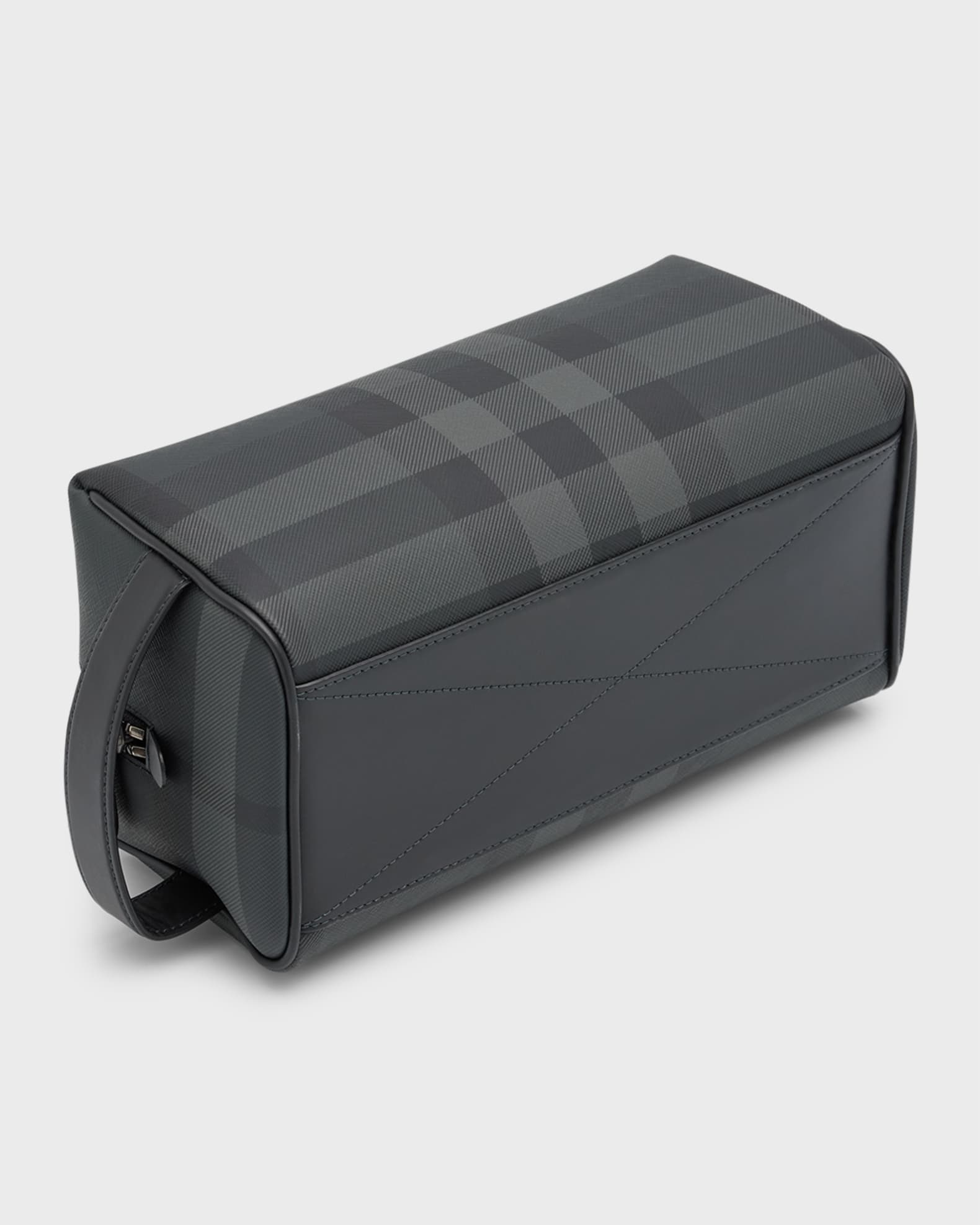 Men's Charcoal Check Leather Travel Zip Pouch 1