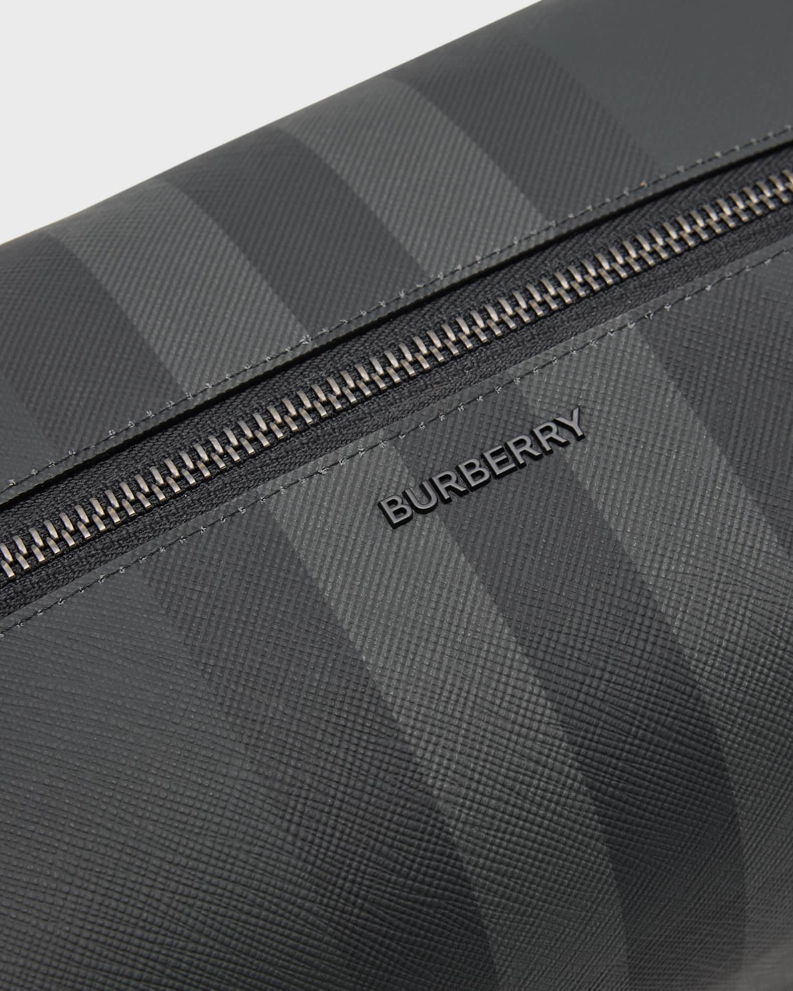 Burberry Men s Charcoal Check Leather Travel Zip Pouch