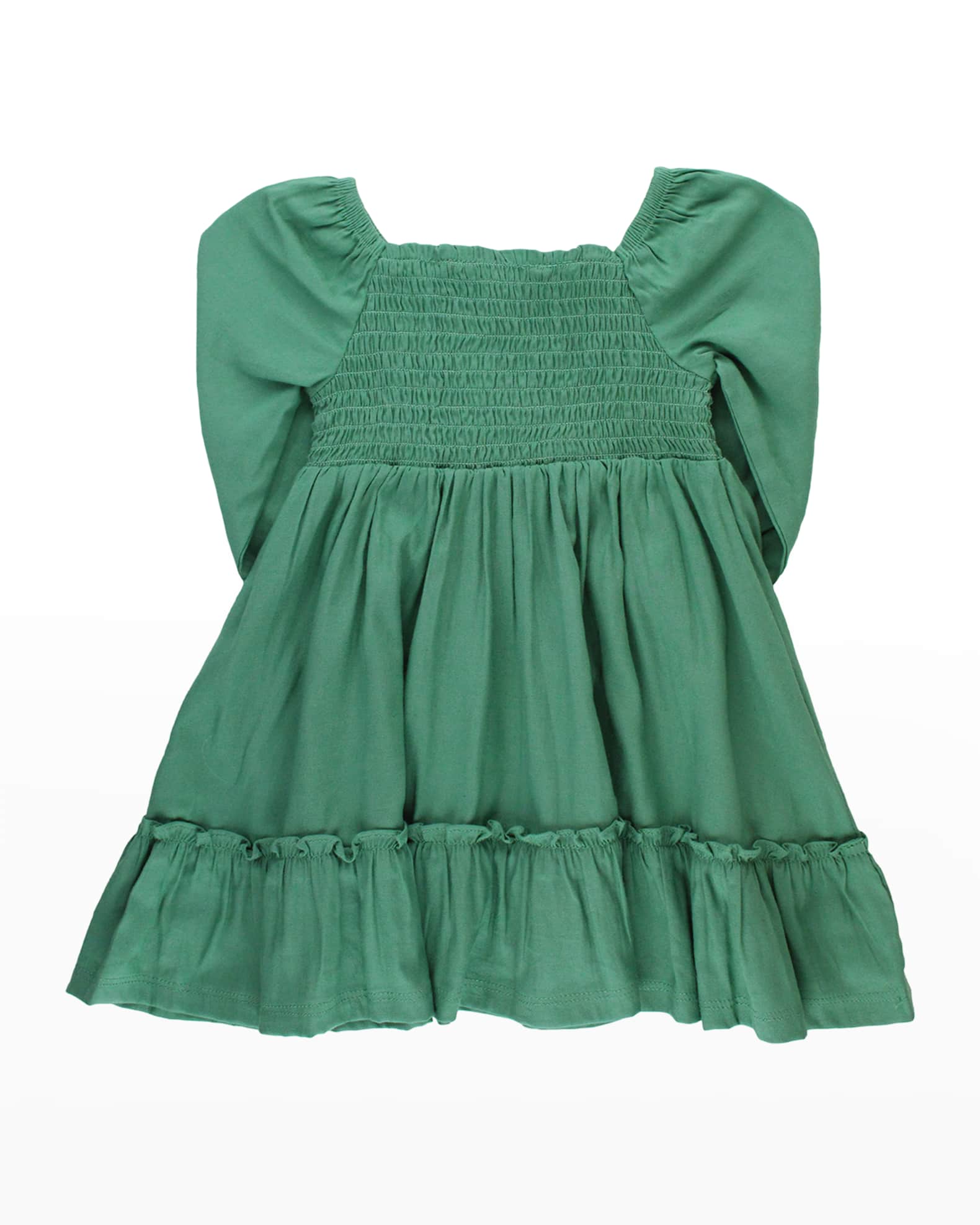 RuffleButts Girl's Smocked Woven Ruffle Dress, Size 3M-8 | Neiman Marcus