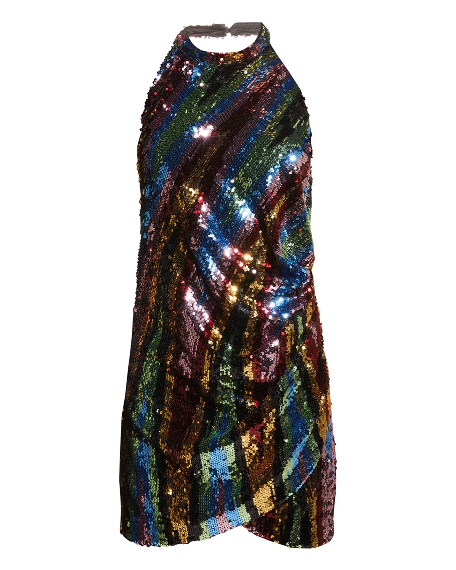 Ronny Kobo Jo Low-Cut Sequin Halter Mini Dress | Neiman Marcus