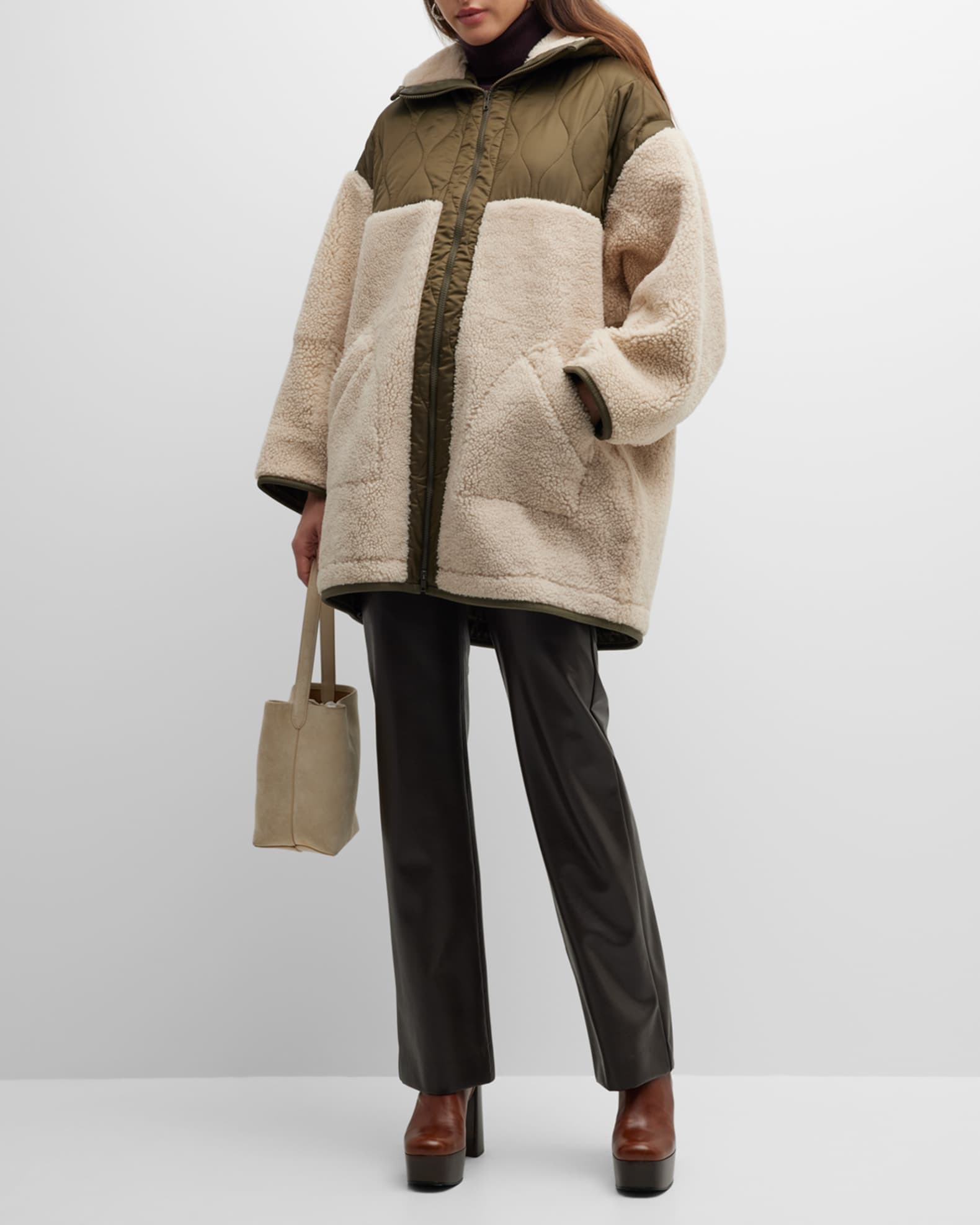 HALFBOY Mixed Media Shearling Teddy Coat Neiman Marcus