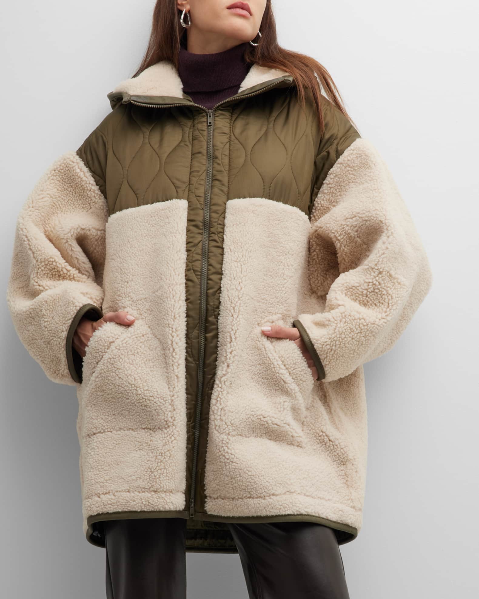 HALFBOY Mixed Media Shearling Teddy Coat Neiman Marcus