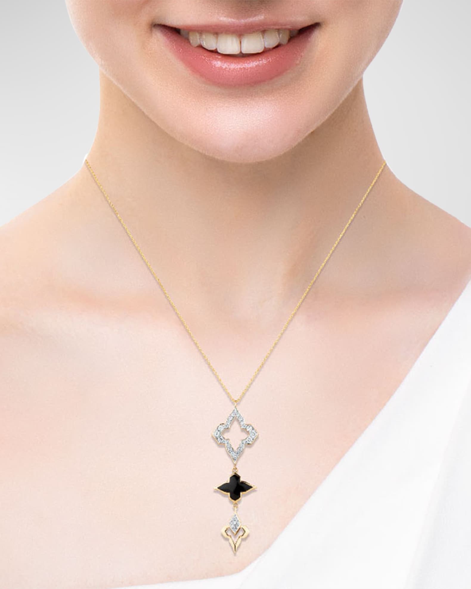 18K Yellow Gold Piano Black Classic Necklace, 16-18"L 1