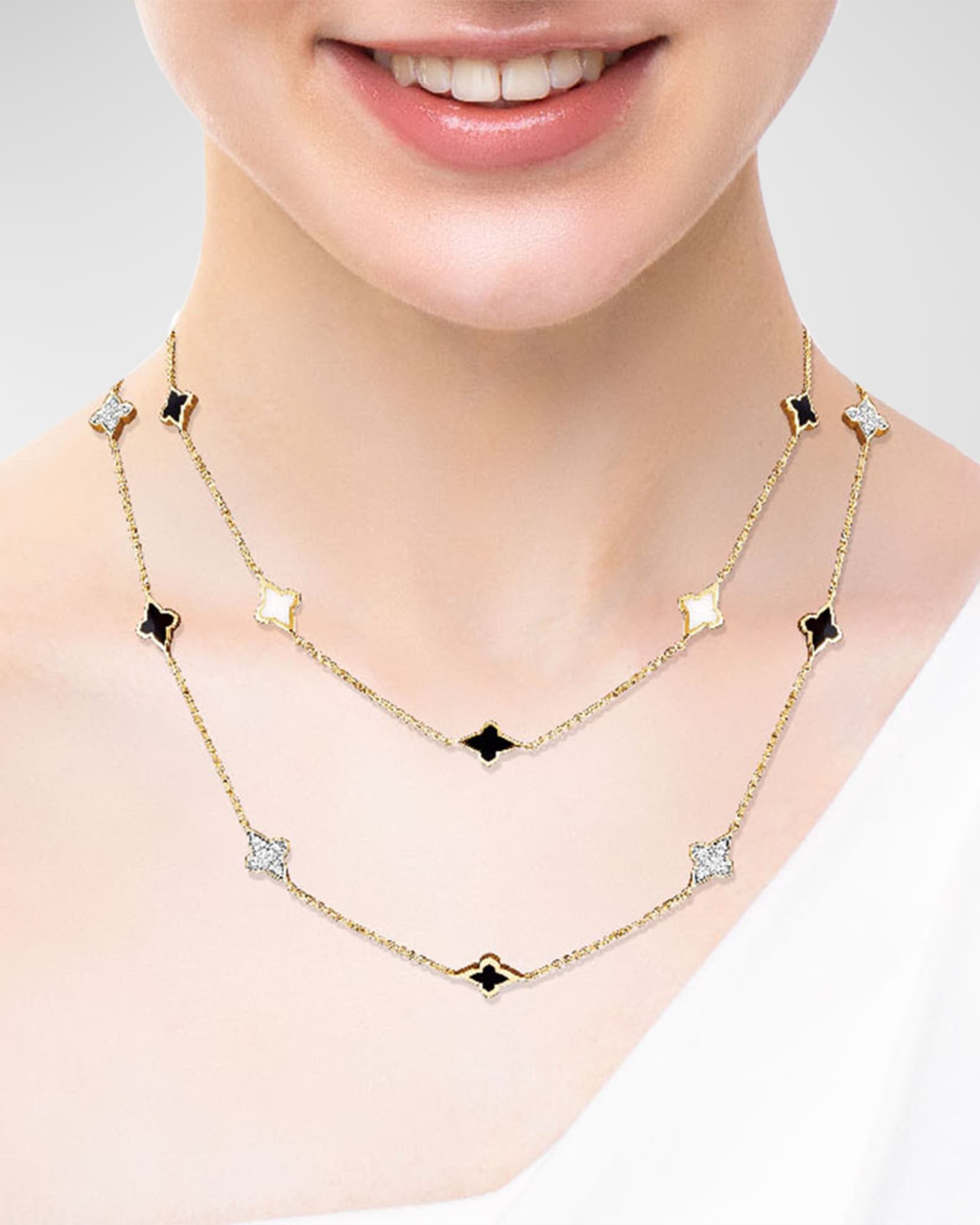 18K Yellow Gold Piano Black and Atlas White Long Necklace, 36"L 1