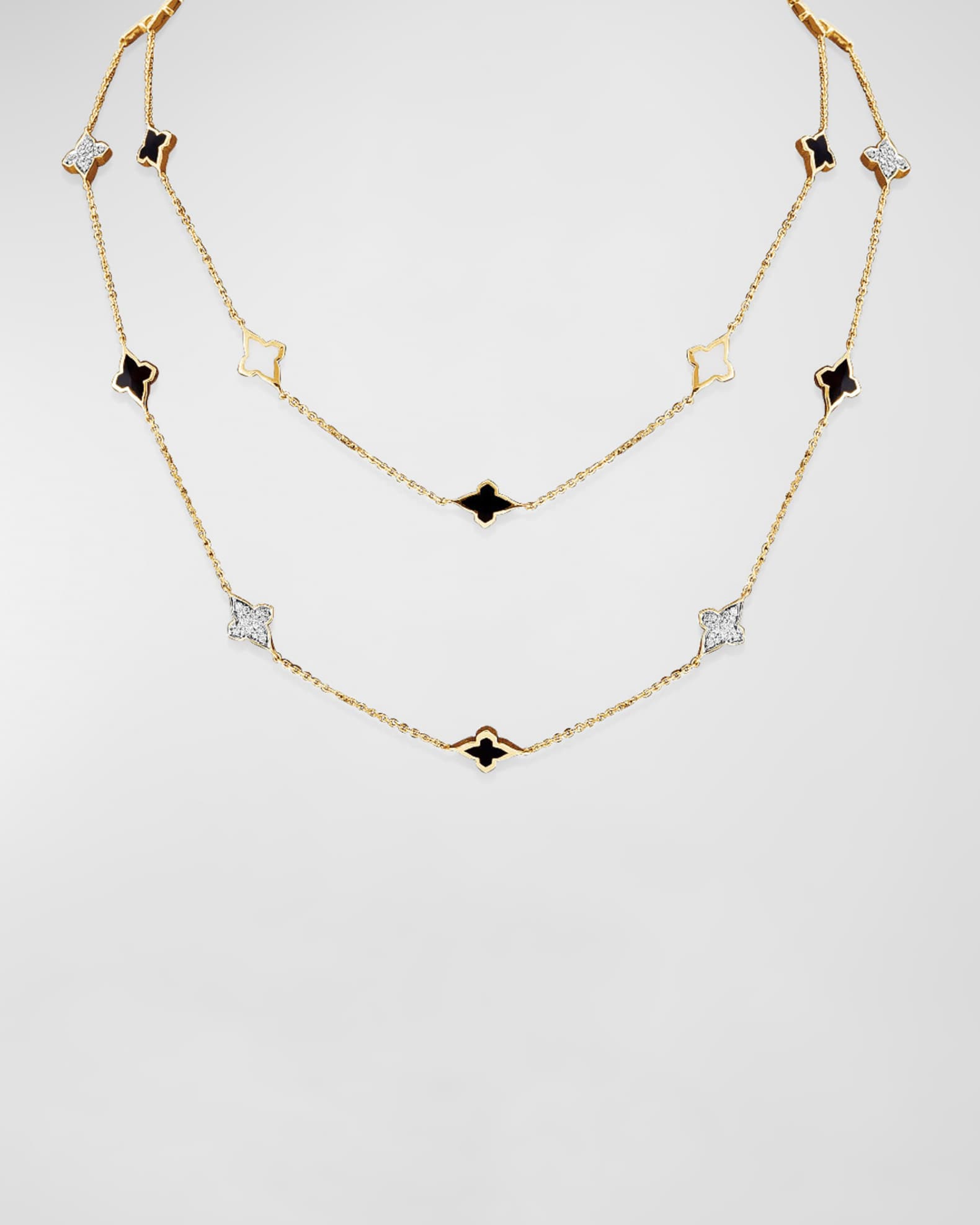 18K Yellow Gold Piano Black and Atlas White Long Necklace, 36"L 0