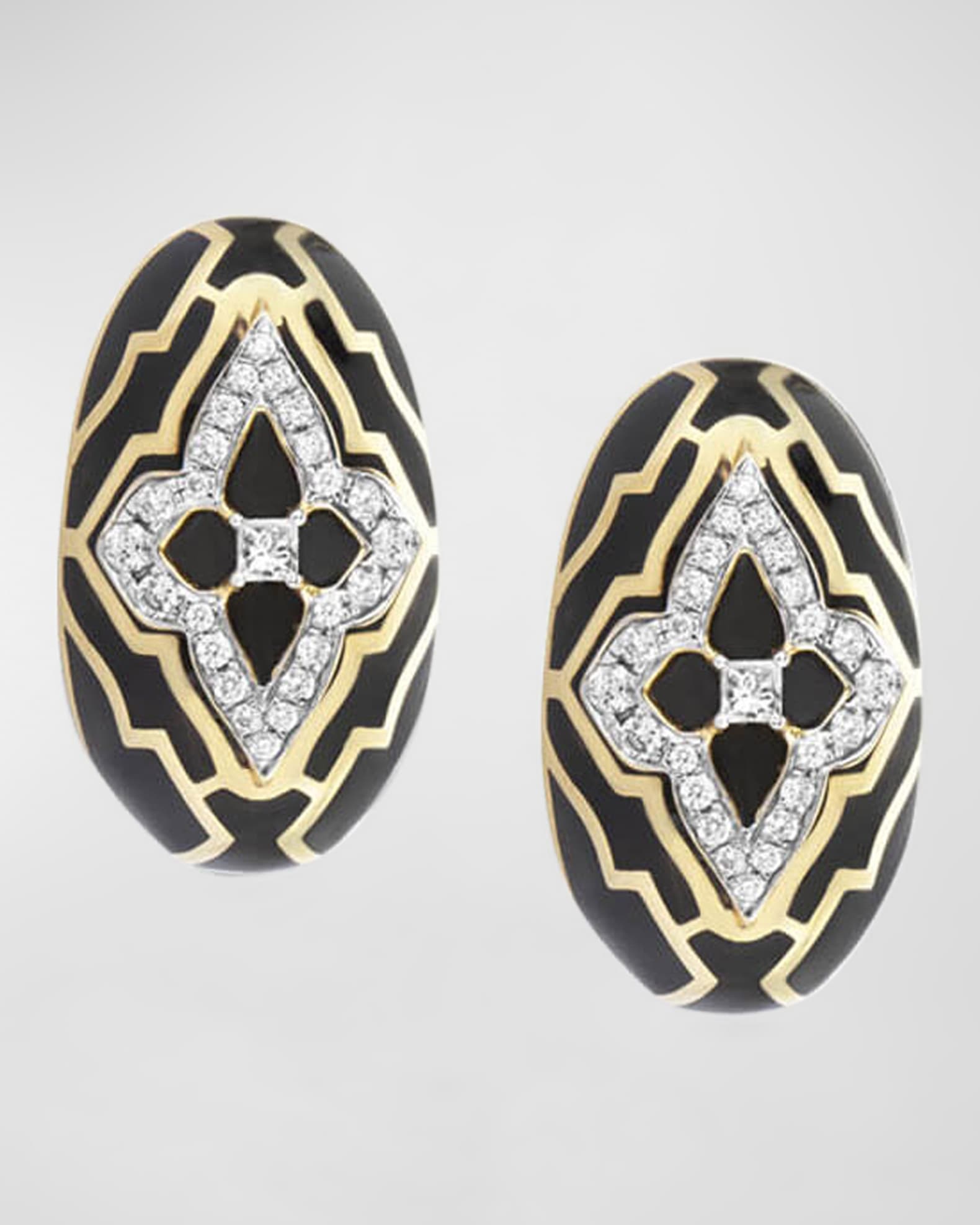 18K Yellow Gold Piano Black New York Day Dreamer Earrings 0