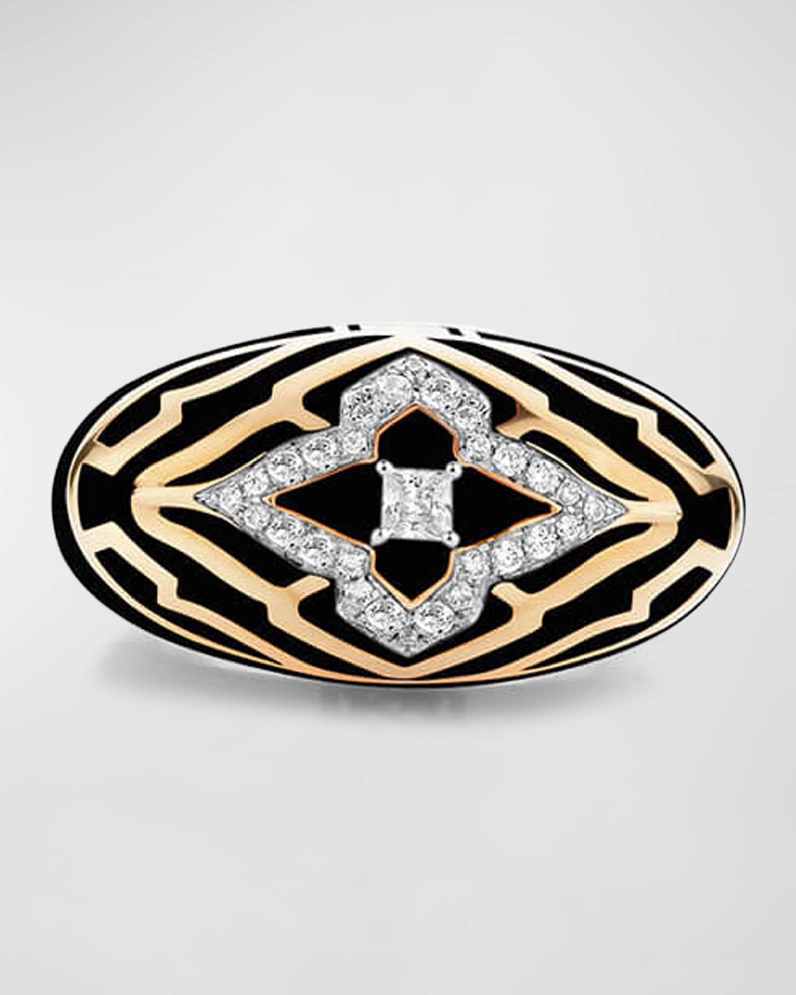 18K Yellow Gold Piano Black New York Vivacious Ring, Size 6.5 0