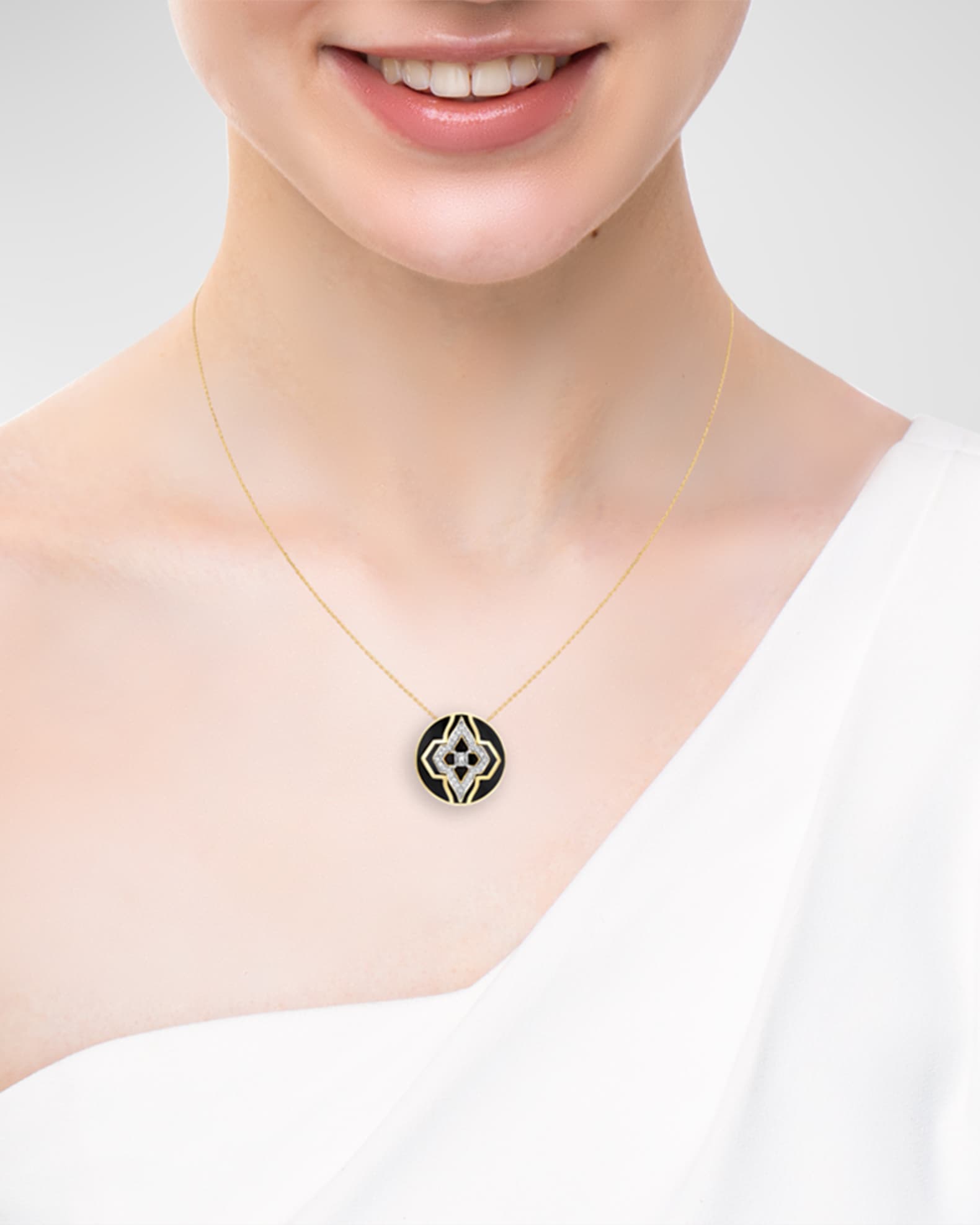 18K Yellow Gold Piano Black New York Wanderlust Pendant Necklace, 16-18"L 1