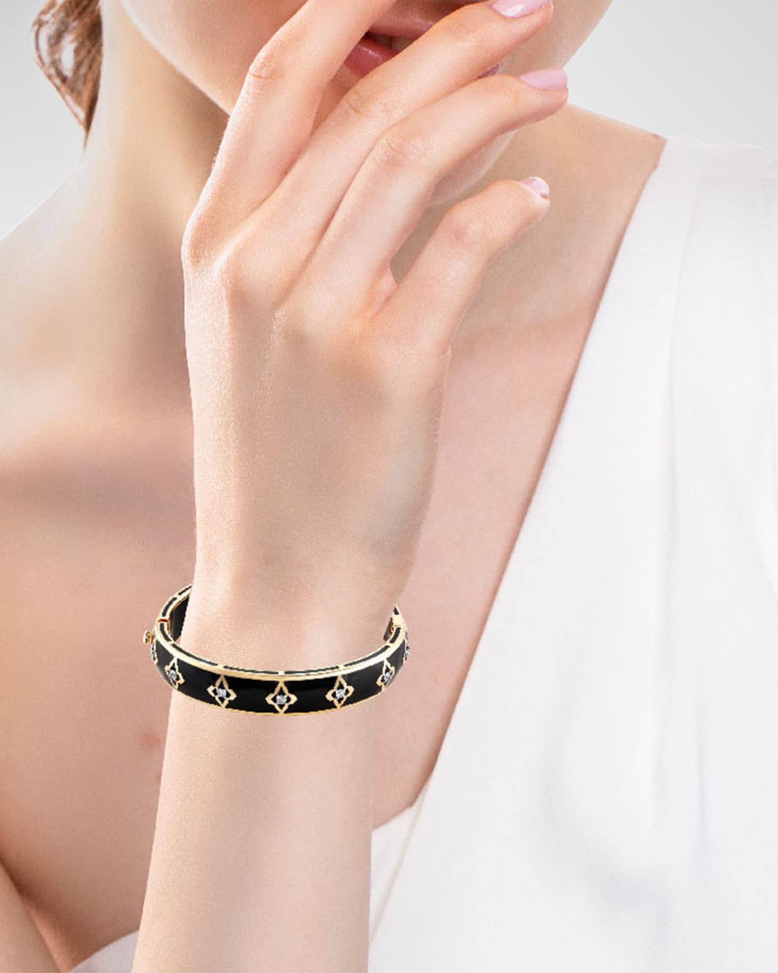 18K Yellow Gold Piano Black Statement Oval Bangle, 45mm x 55mm 1