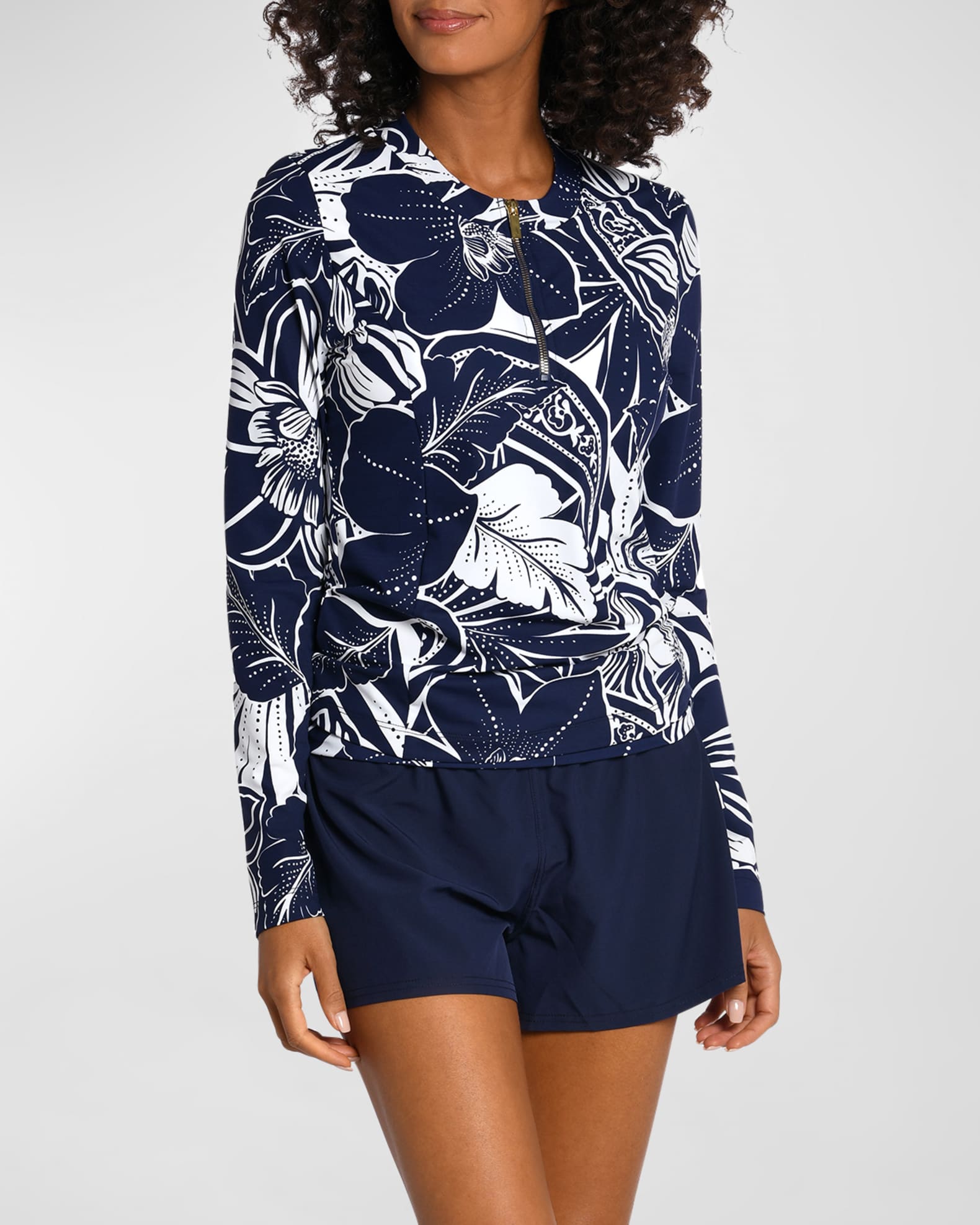 La Blanca Playa Rashguard Swim Top With Shelf Bra Neiman Marcus