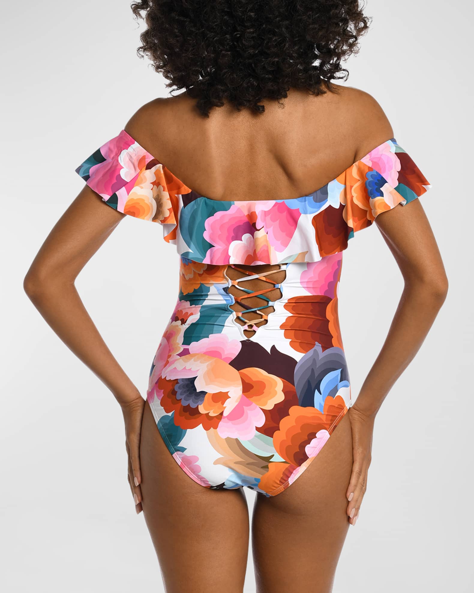 La Blanca Floral Off-Shoulder Ruffled One-Piece Swimsuit | Neiman Marcus