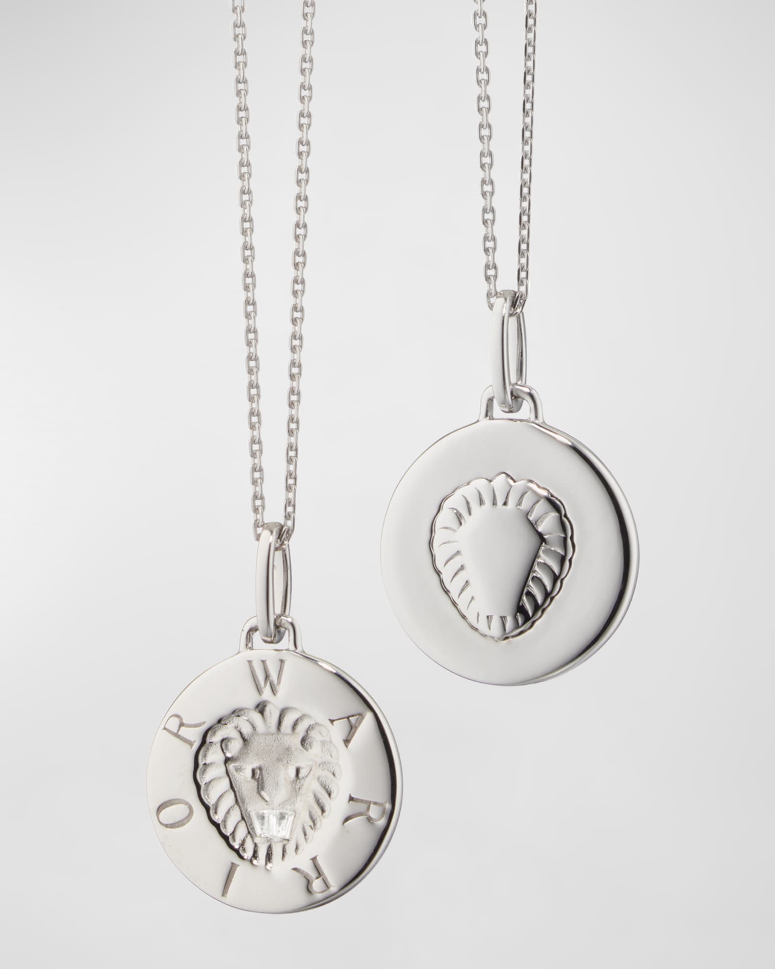 Sterling Silver Warrior Lion Intaglio Charm Necklace with White Sapphire 0