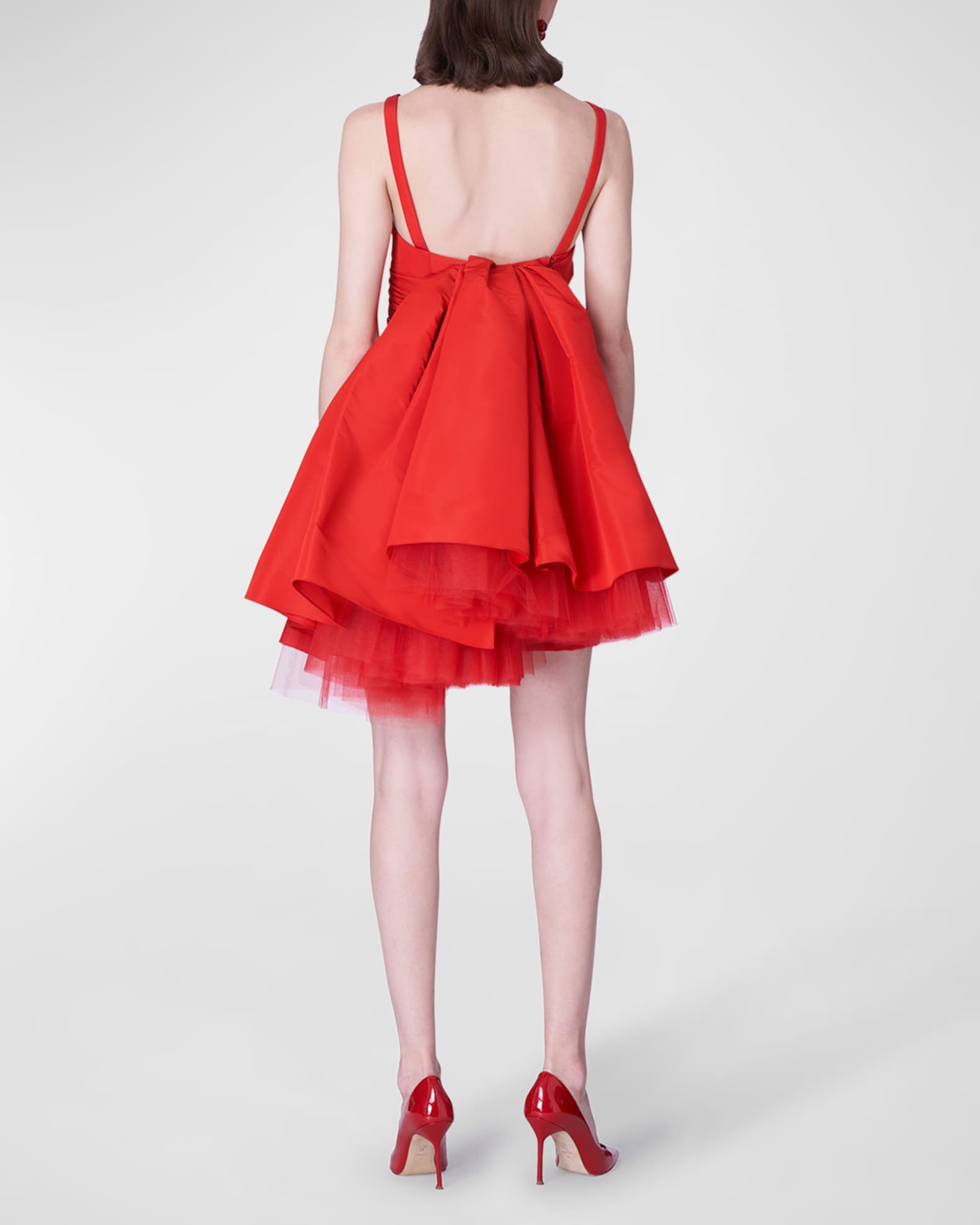 Carolina Herrera Draped Bodice Ruffle-Back Mini Dress | Neiman Marcus