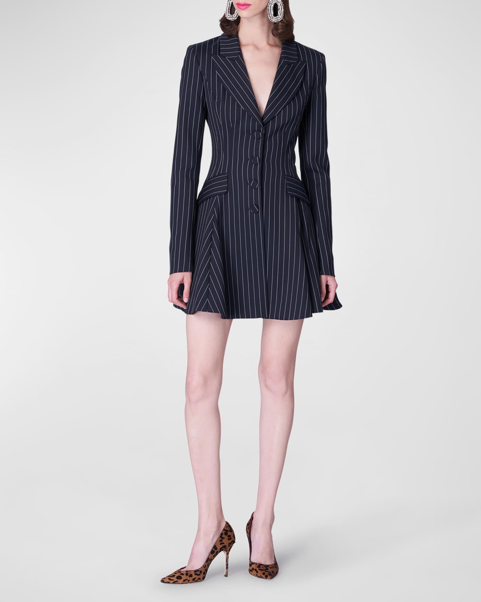 Carolina Herrera Pinstripe Single-Breasted Blazer Dress
