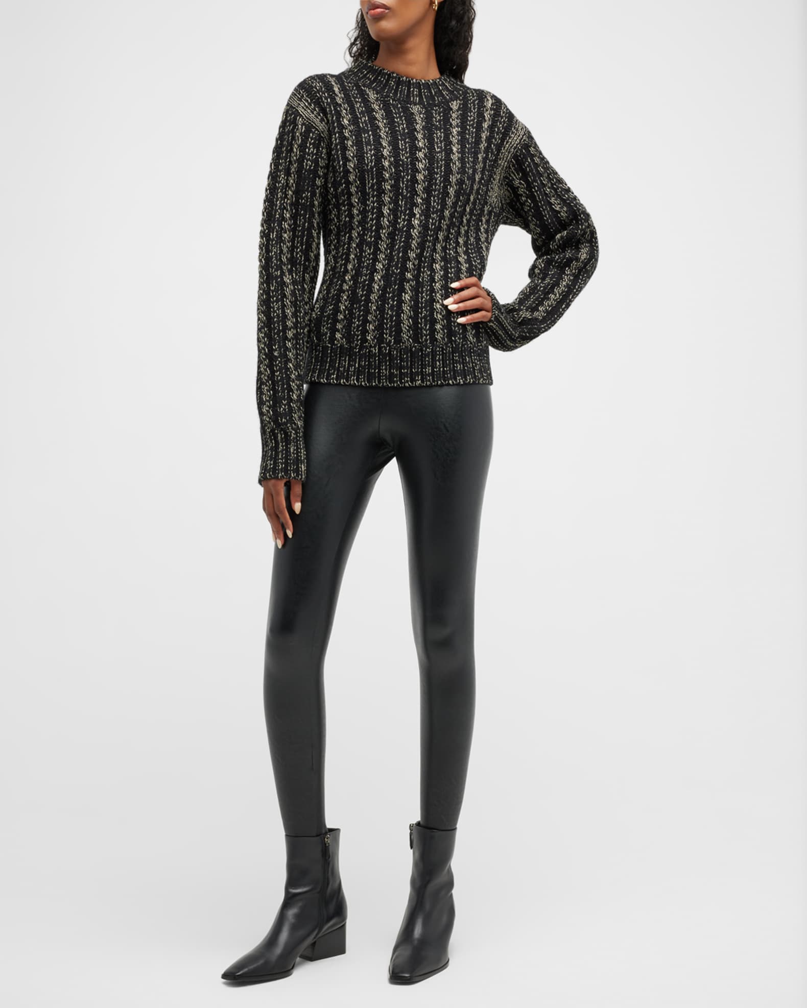 Blanc Noir Lurex Metallic CableKnit Sweater Neiman Marcus