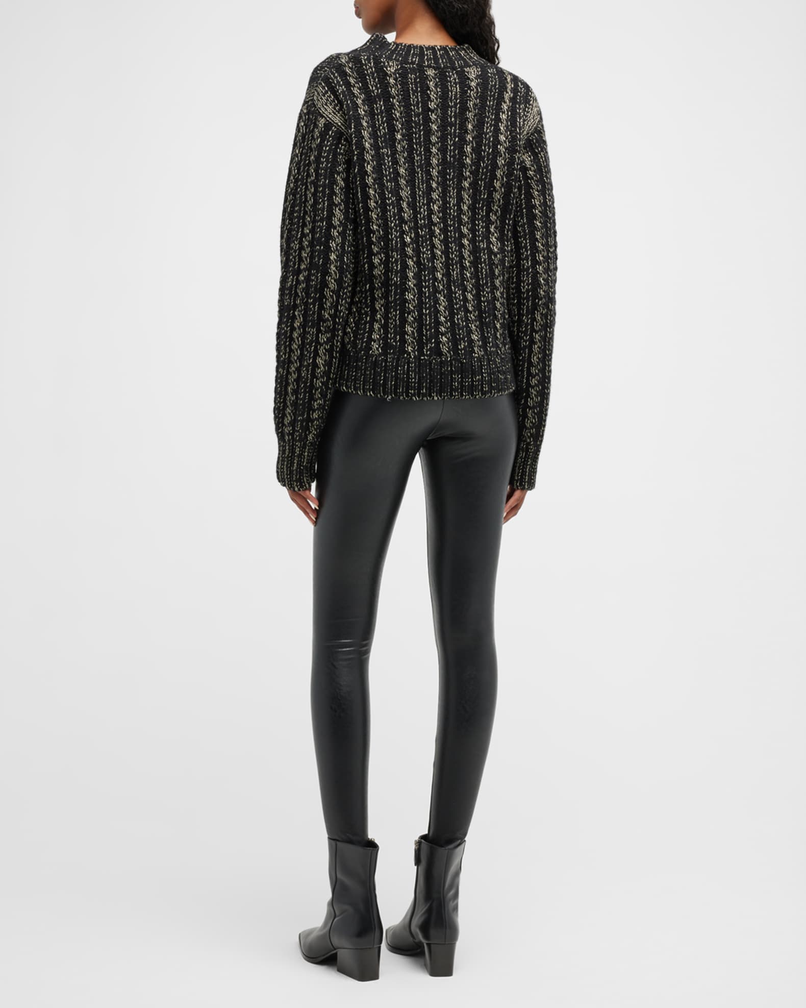 Blanc Noir Lurex Metallic Cable-Knit Sweater | Neiman Marcus