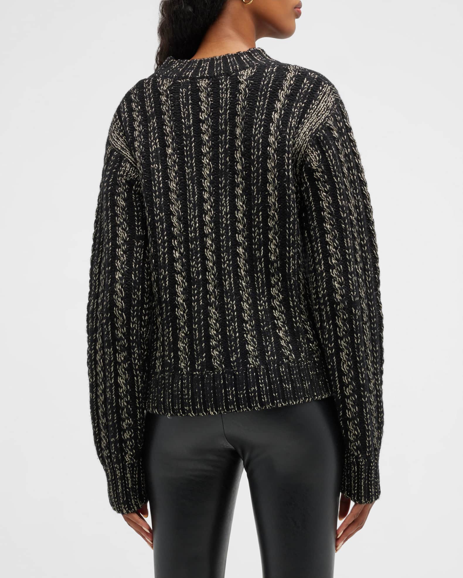Blanc Noir Lurex Metallic CableKnit Sweater Neiman Marcus