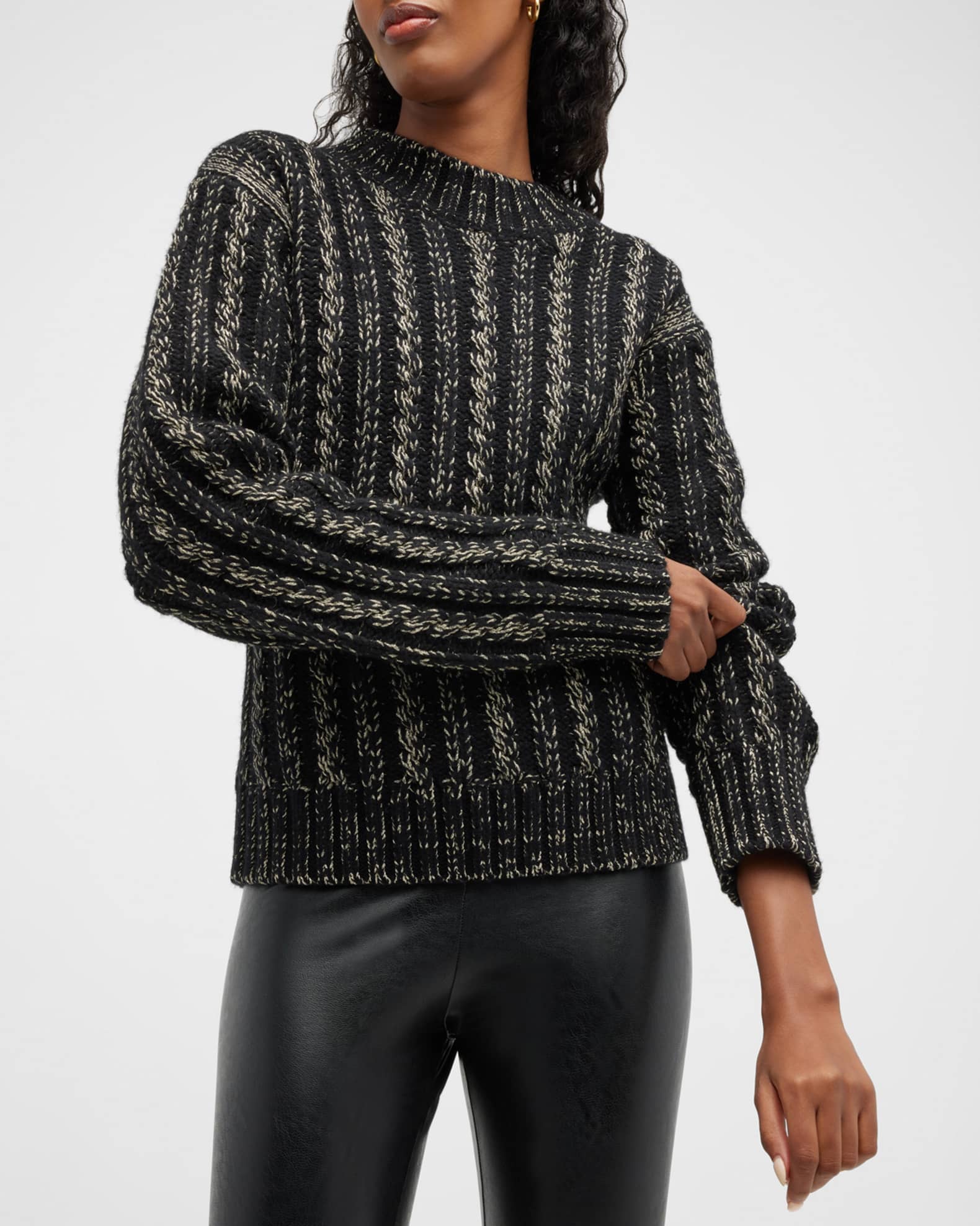 Blanc Noir Lurex Metallic CableKnit Sweater Neiman Marcus