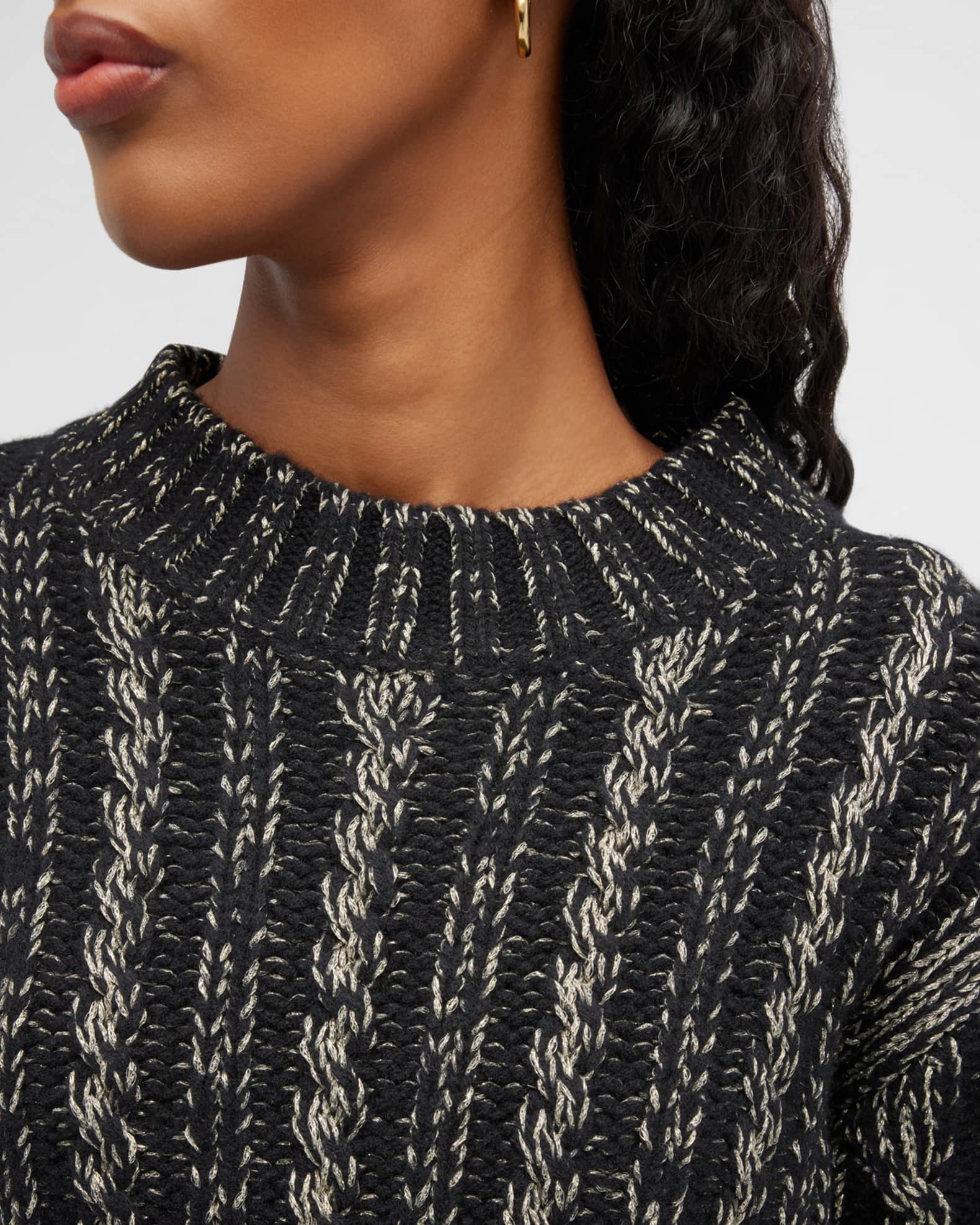 Blanc Noir Lurex Metallic CableKnit Sweater Neiman Marcus