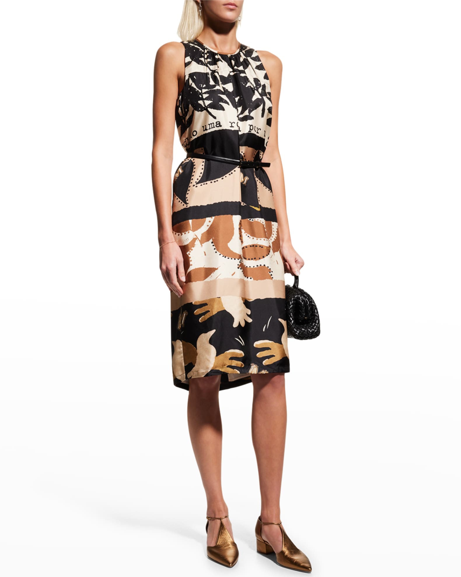 Max Mara Galizia Multi-Print Belted Silk Dress | Neiman Marcus