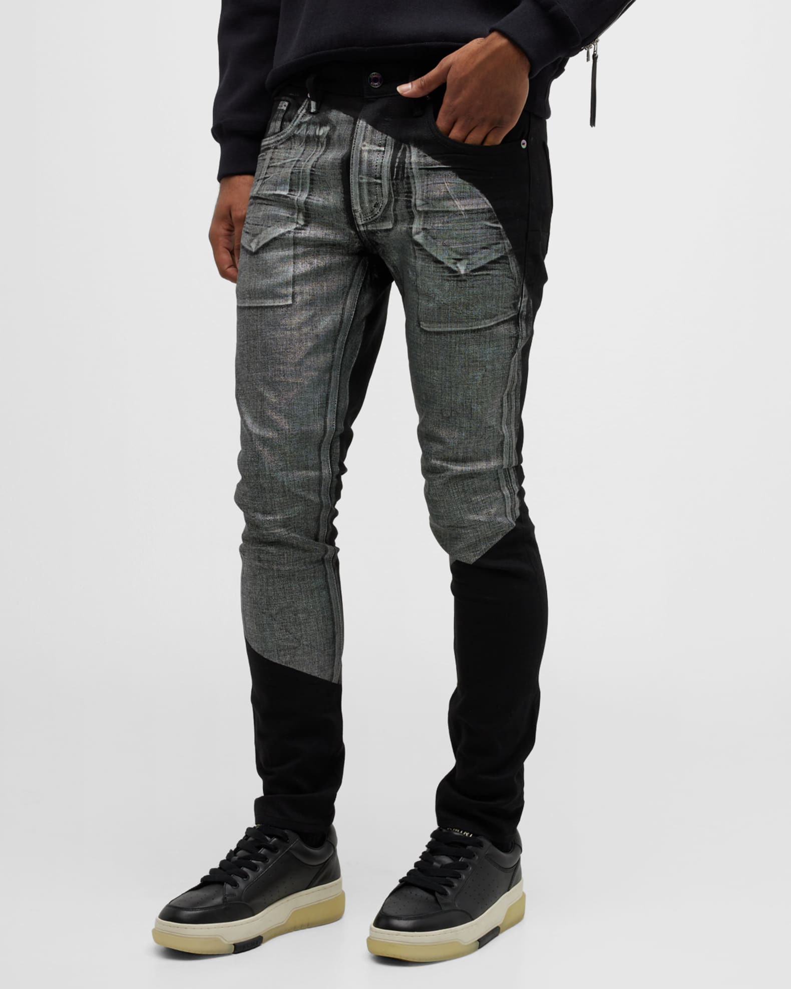 PURPLE Men's Holographic Fragment Jeans | Neiman Marcus