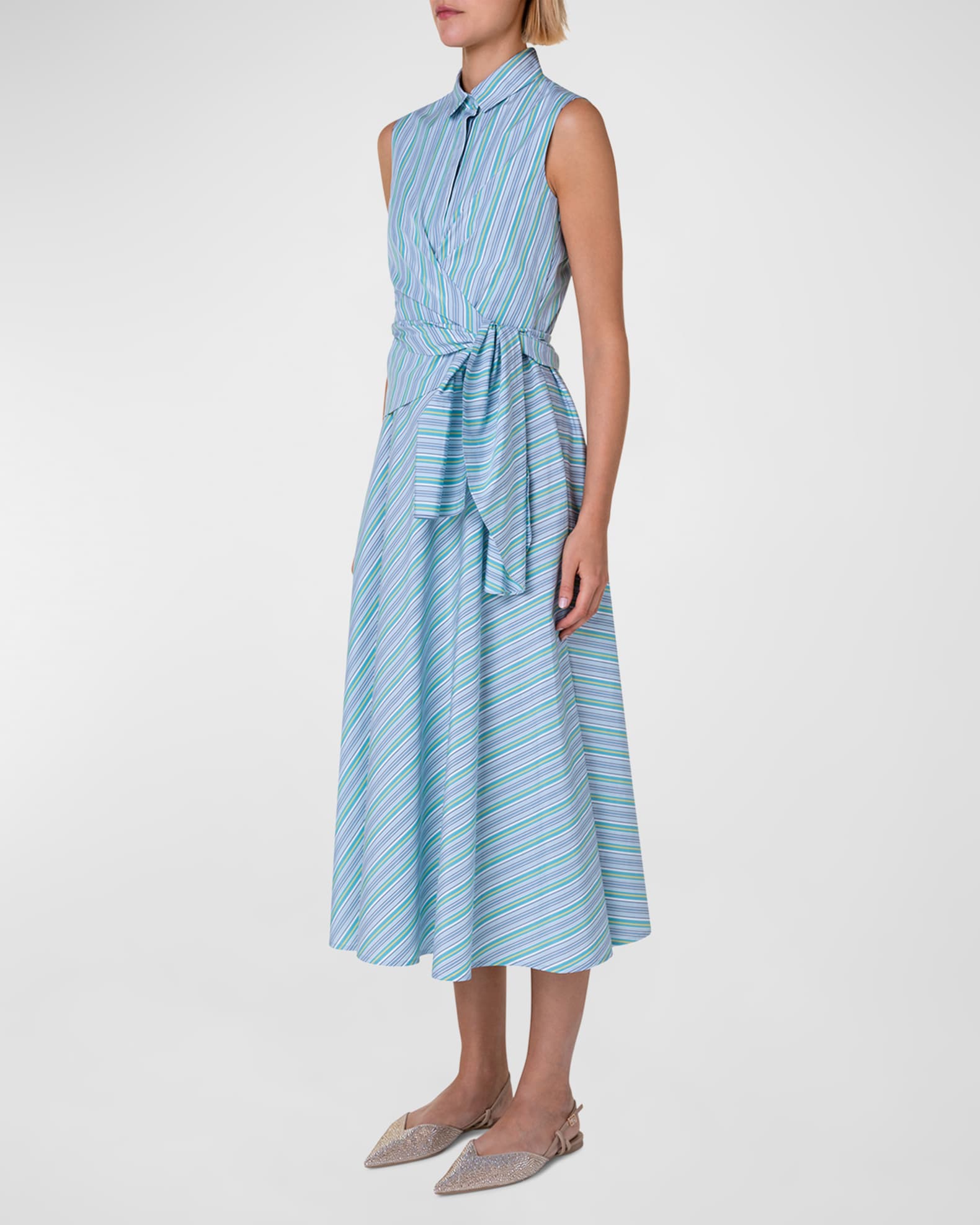 Akris punto Striped Poplin Wrap Midi Dress | Neiman Marcus