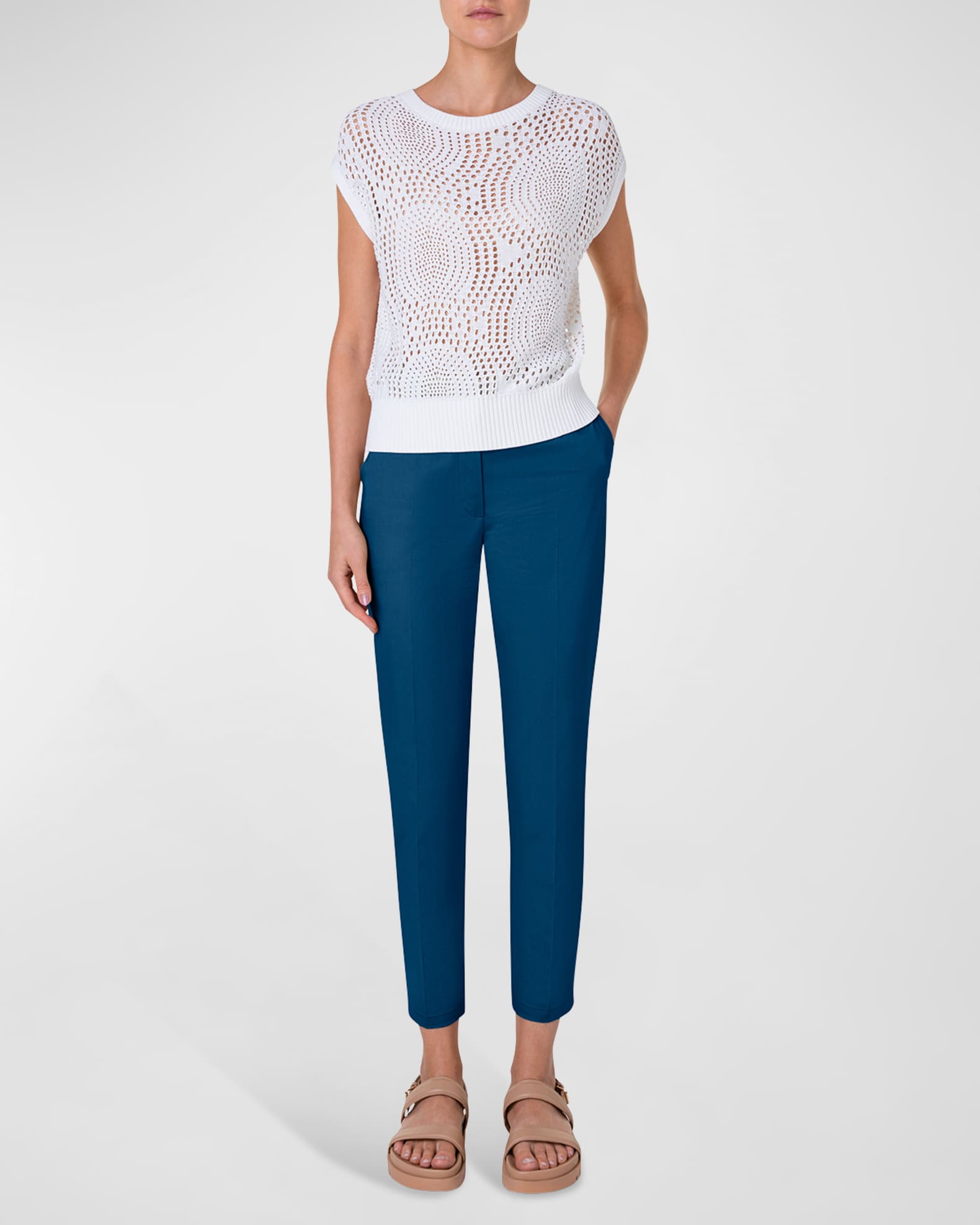 Akris punto Dot Crochet Knit CapSleeve Pullover Neiman Marcus