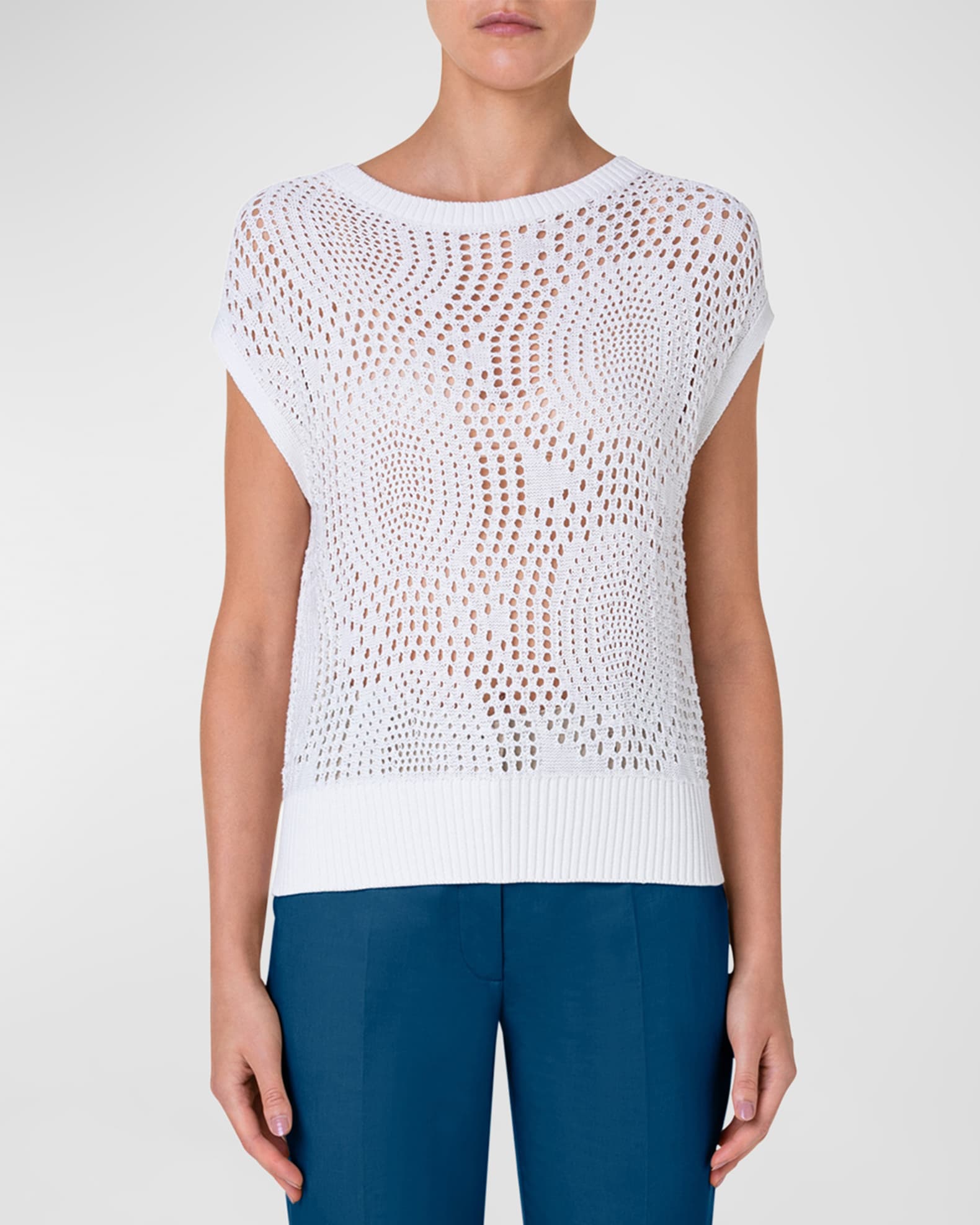 Akris punto Dot Crochet Knit CapSleeve Pullover Neiman Marcus