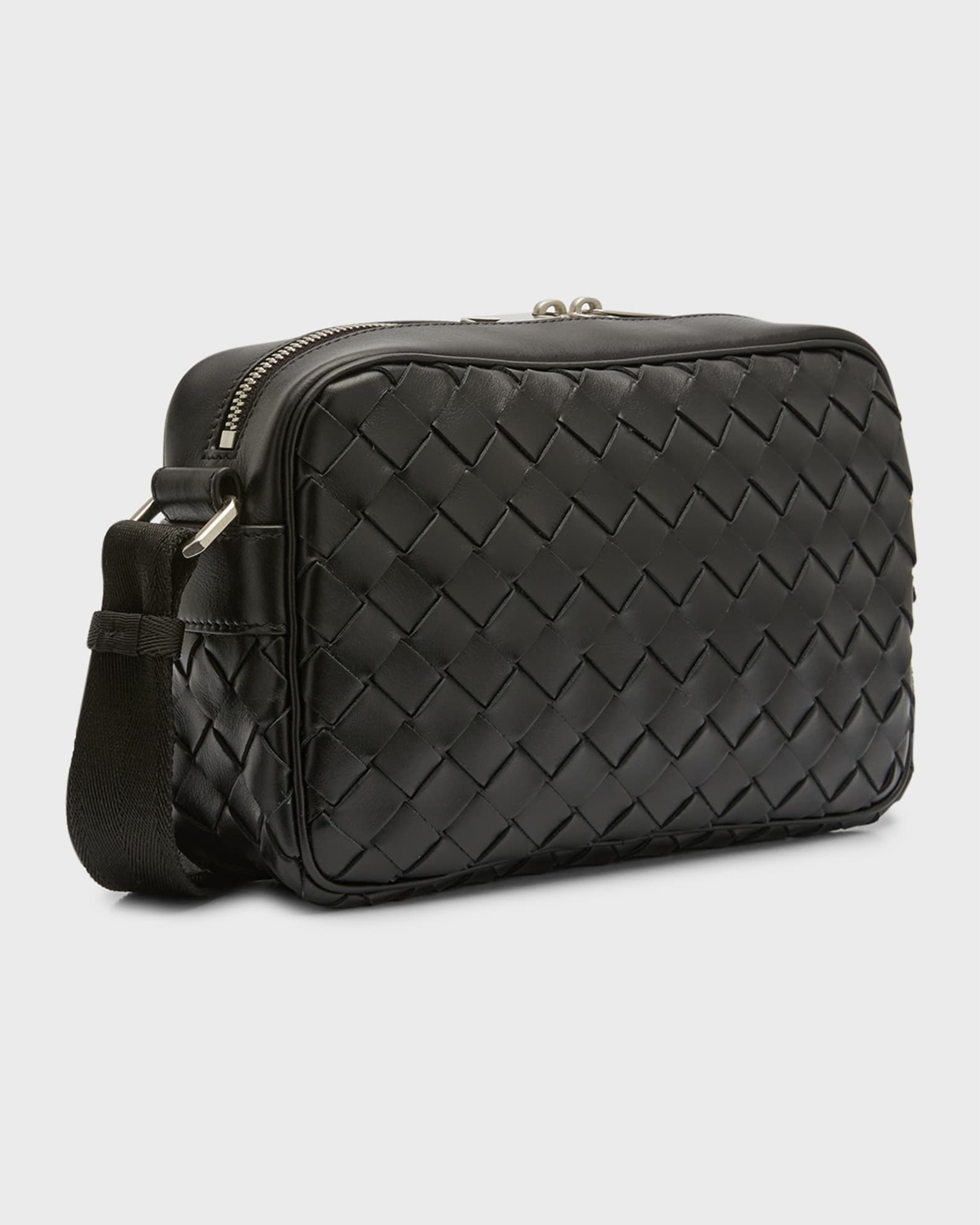 Bottega Veneta Men's Leather Intrecciato Crossbody Camera
